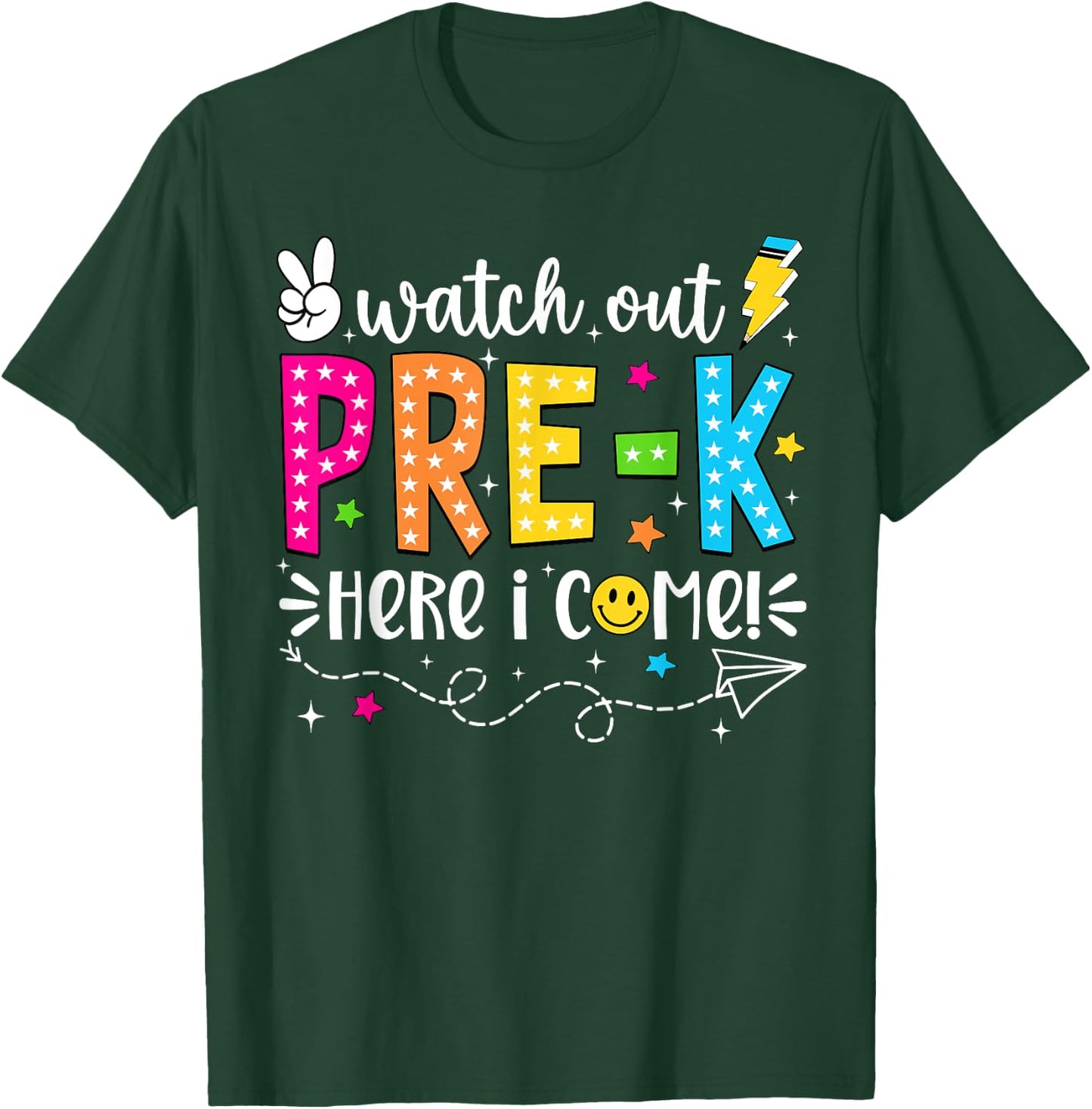 Watch Out Pre-K Here I Come Back To School Boys Girls Kids T-Shirt - T-Shirt | Forest