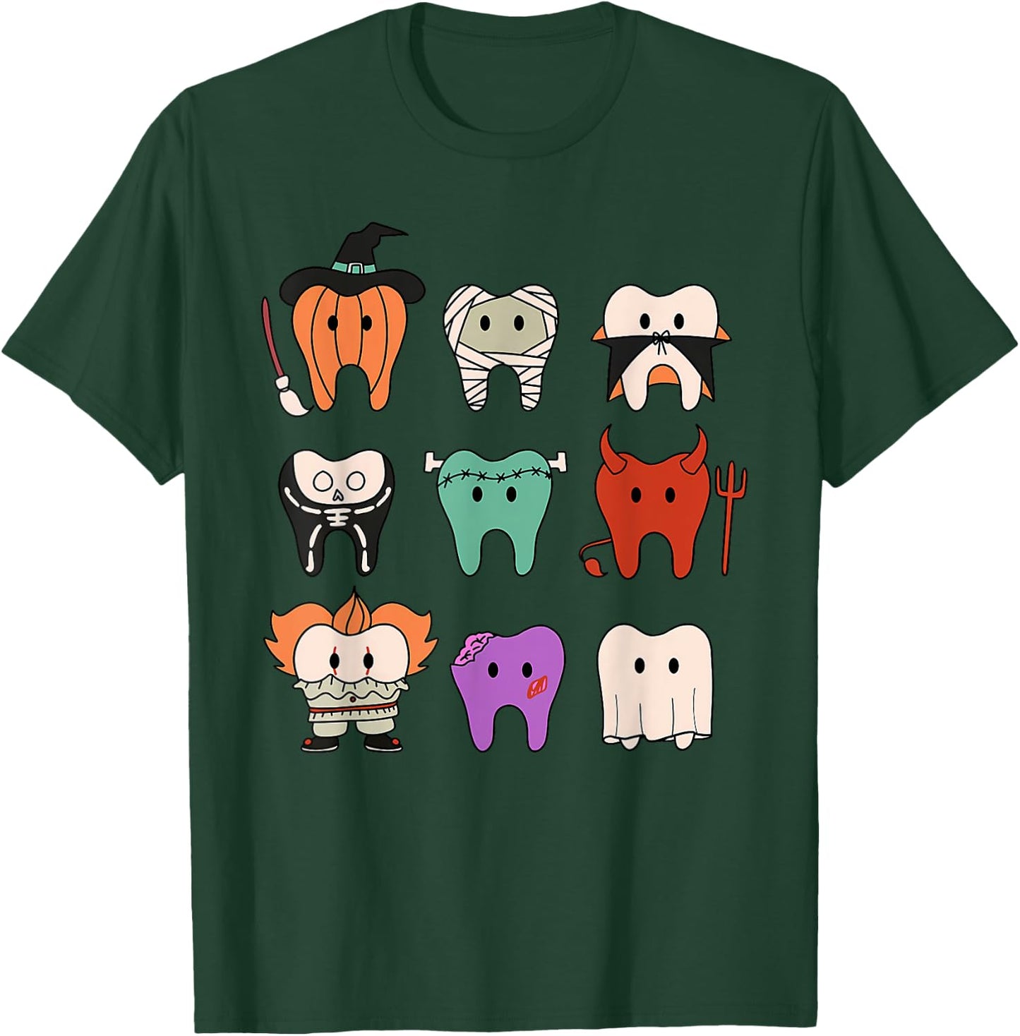 Funny Cute Dental Hygiene Monsters Teeth Squad Halloween T-Shirt - T-Shirt | Forest