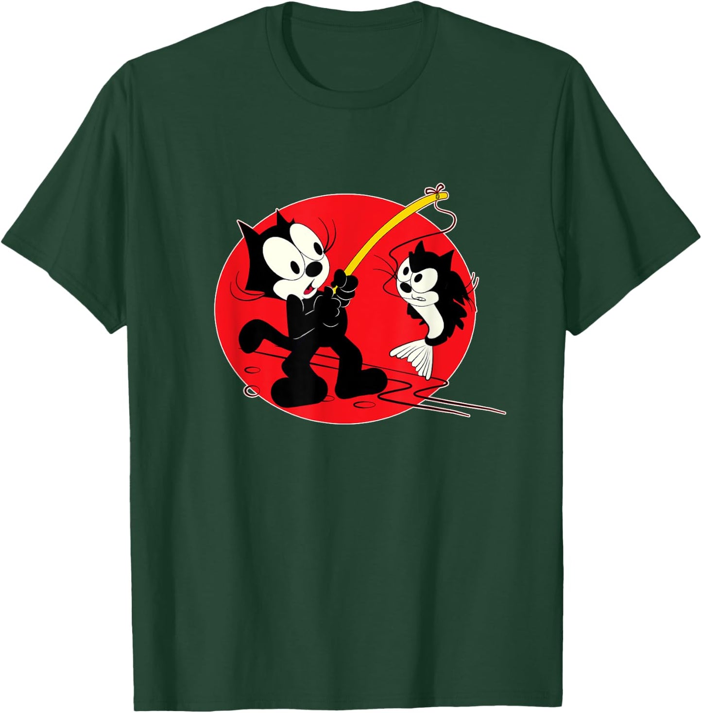 Felix Cat Cartoon Fishing Cat Fish Looks Like Felix Vintage Men Women Girls Kids T-Shirt - T-Shirt | Forest