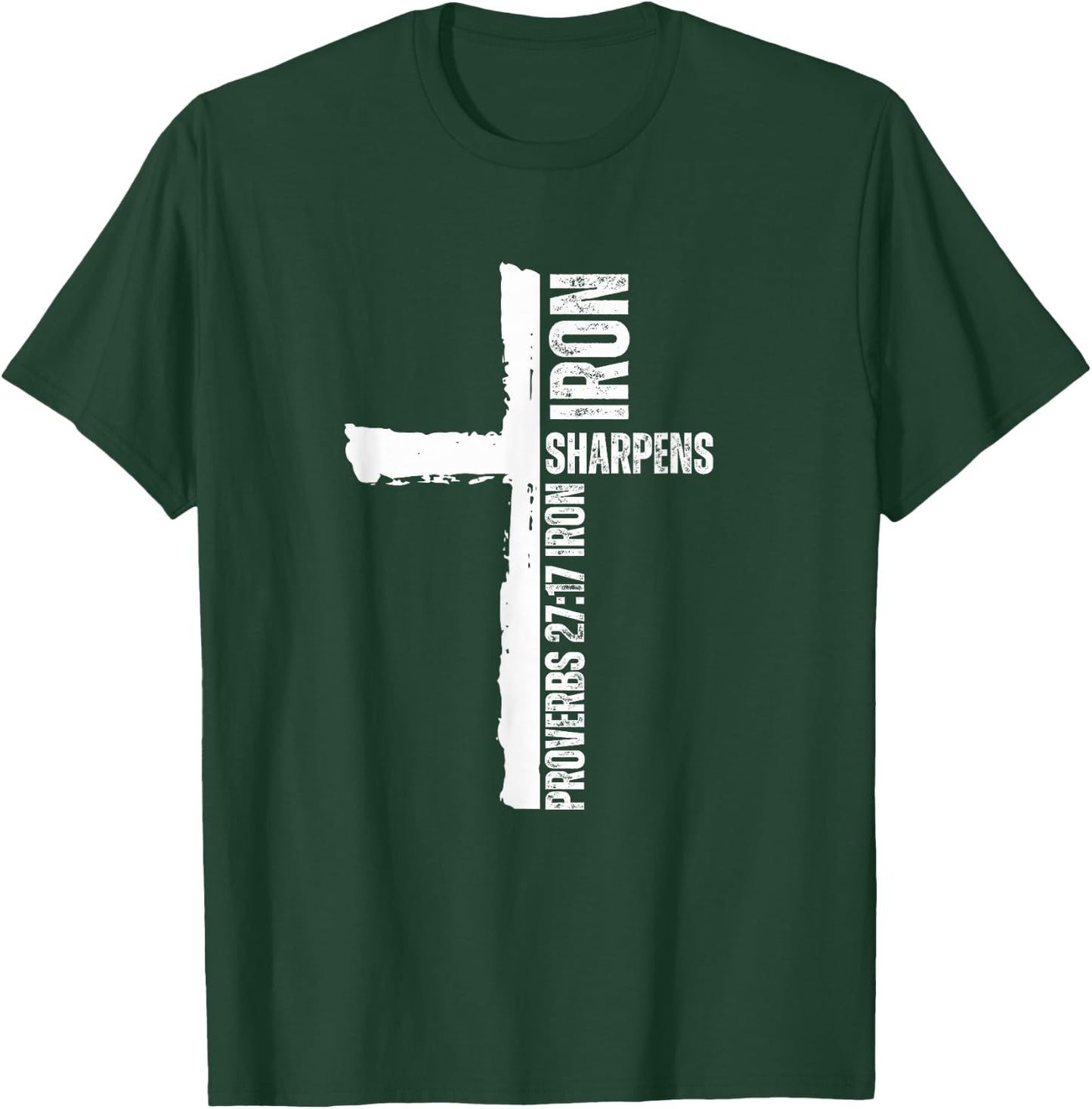 Iron Sharpens Iron Christian workout gym cross passage T-Shirt - T-Shirt | Forest