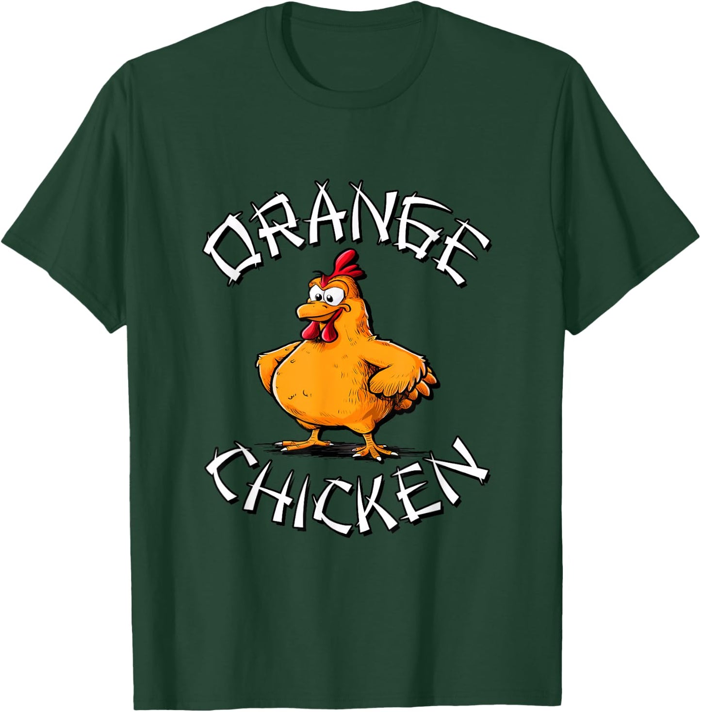 Redds Threads Orange Chicken -Adults Black Small Short Sleeve Classic Fit 100% Polyester Fun Cartoon Mandarin Collar Modern Unique Graphic Design T-Shirt - T-Shirt | Forest