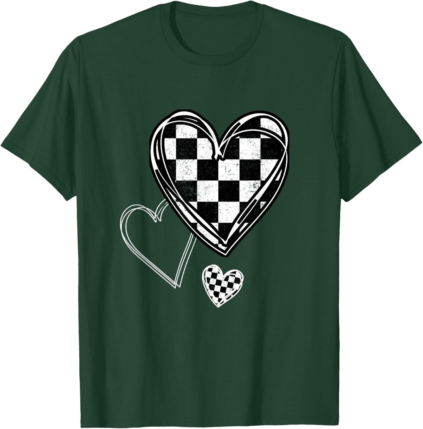 Race Car Checker Flag Racing Heart Auto Racer T-Shirt - T-Shirt | Forest