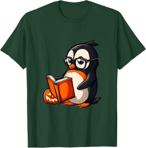Penguin Halloween Costume Reading Pumpkin Witchcraft T-Shirt - T-Shirt | Forest