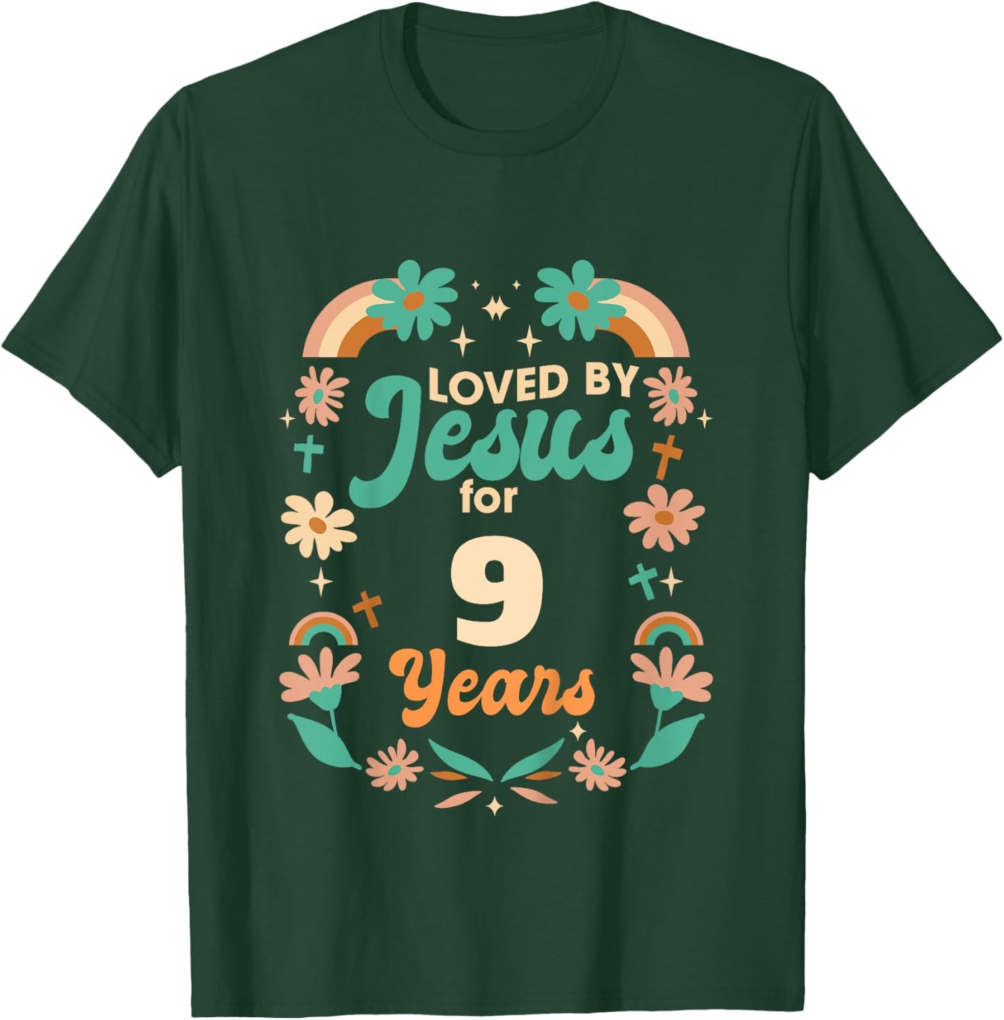 Loved By Jesus For 9 Years 9th Birthday Christian Theme T-Shirt - T-Shirt | Forest