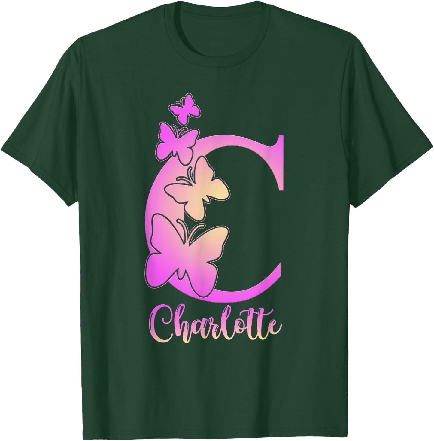 Charlotte, cute personalized butterfly custom kid girls name T-Shirt - T-Shirt | Forest