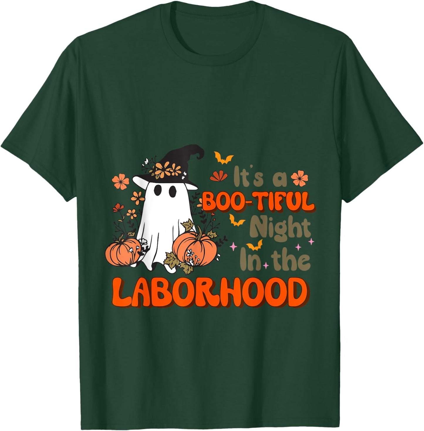 Bootiful Night In Laborhood Delivery Nurse Ghost Halloween T-Shirt - T-Shirt | Forest