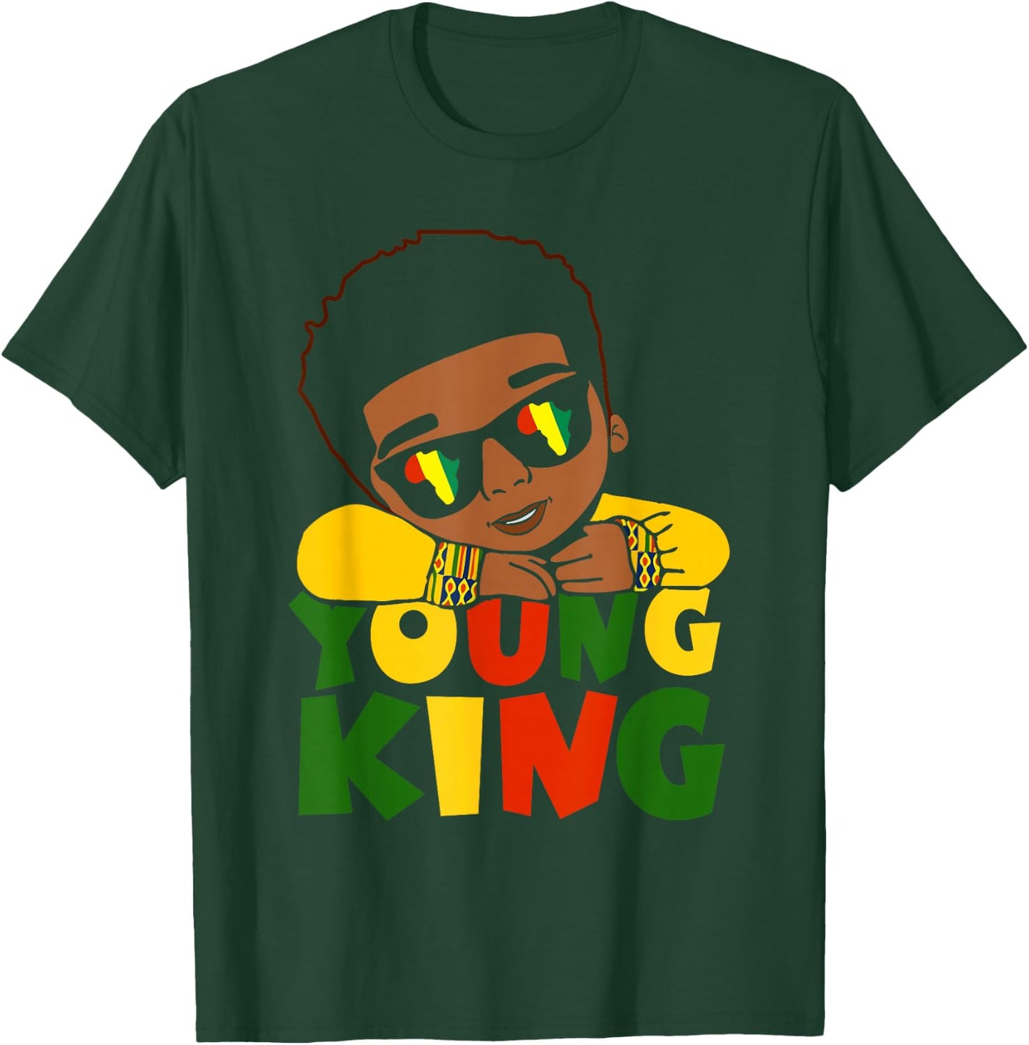 Black Young King Black History Month Kids Afro Boys Men T-Shirt - T-Shirt | Forest