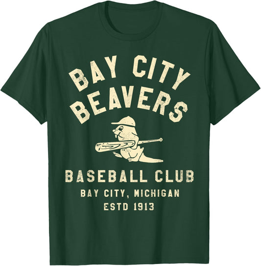 Bay City Beavers Michigan Vintage Defunct Baseball T-Shirt - T-Shirt | Forest