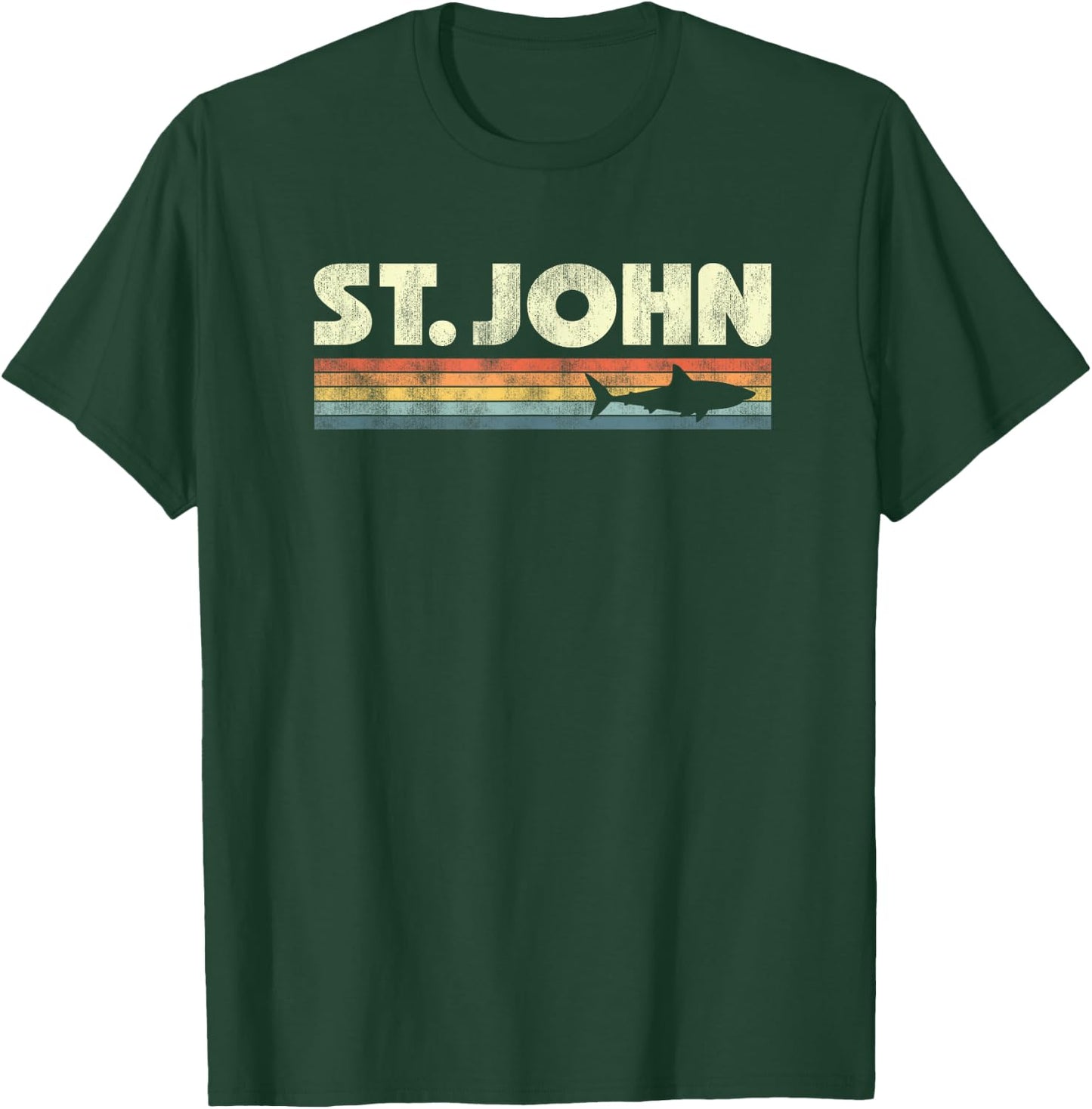 Retro St John USVI Shark Vintage Souvenir Boys Girls T-Shirt - T-Shirt | Forest