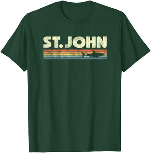 Retro St John USVI Shark Vintage Souvenir Boys Girls T-Shirt - T-Shirt | Forest