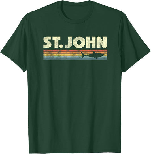 Retro St John USVI Shark Vintage Souvenir Boys Girls T-Shirt - T-Shirt | Forest