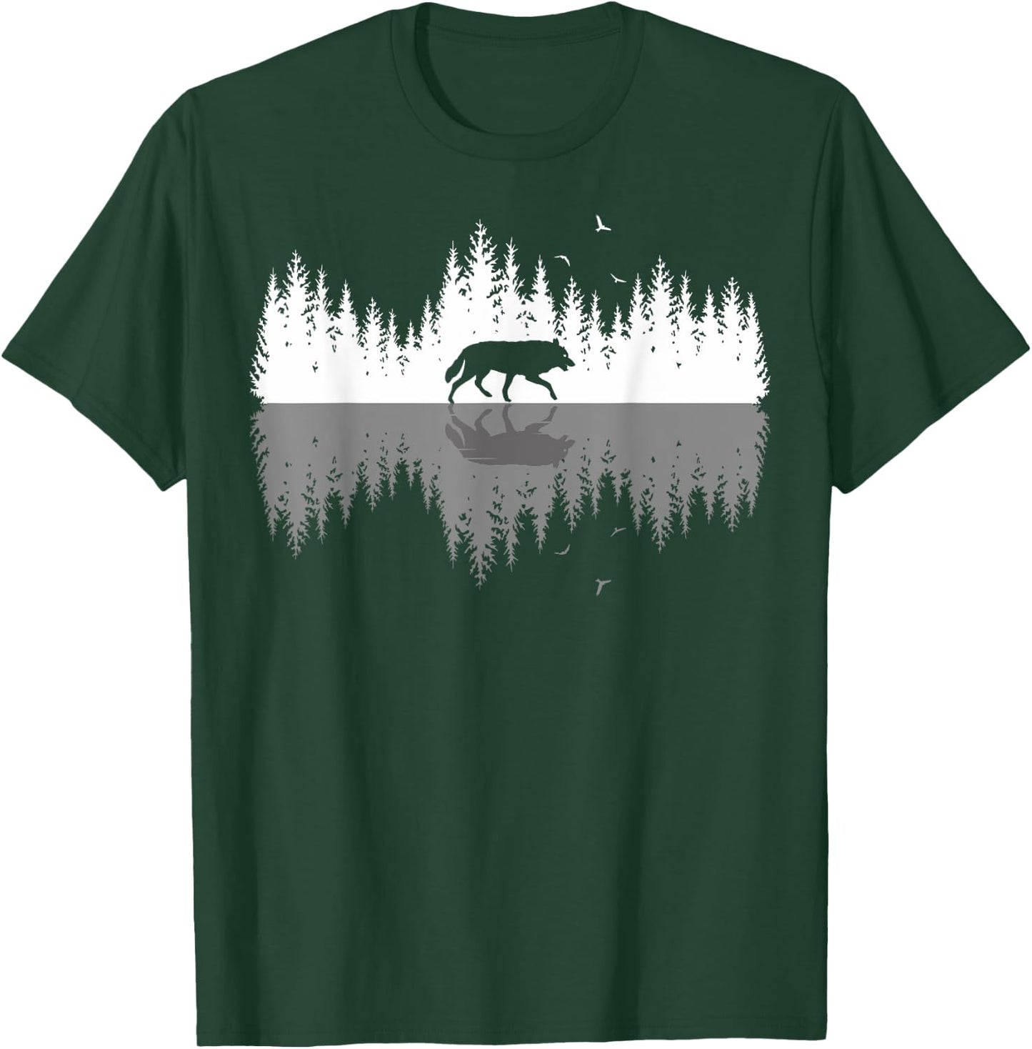 Trees Reflection Wolf Wildlife Forest Nature Animal Outdoor T-Shirt - T-Shirt | Forest