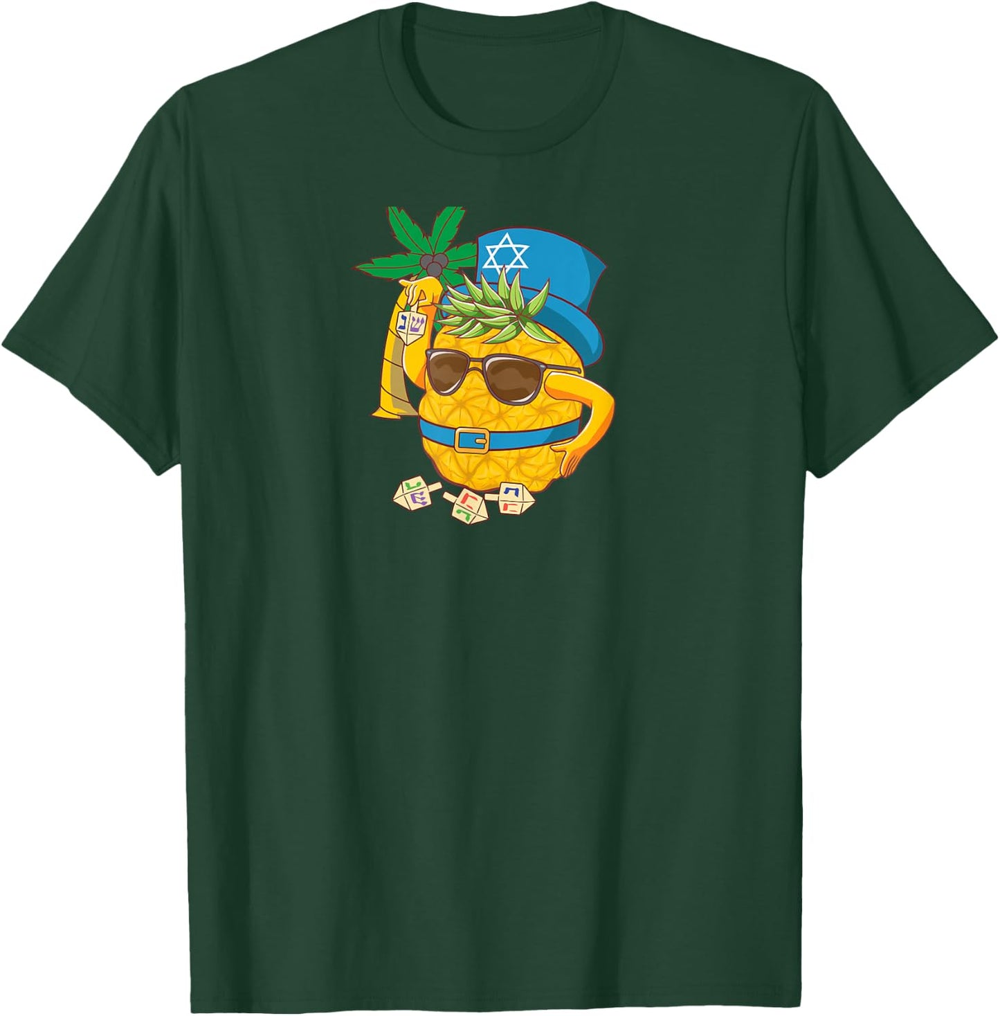 Funny Tropical Hanukkah Pineapple w Dreidel Palm Tree T-Shirt - T-Shirt | Forest