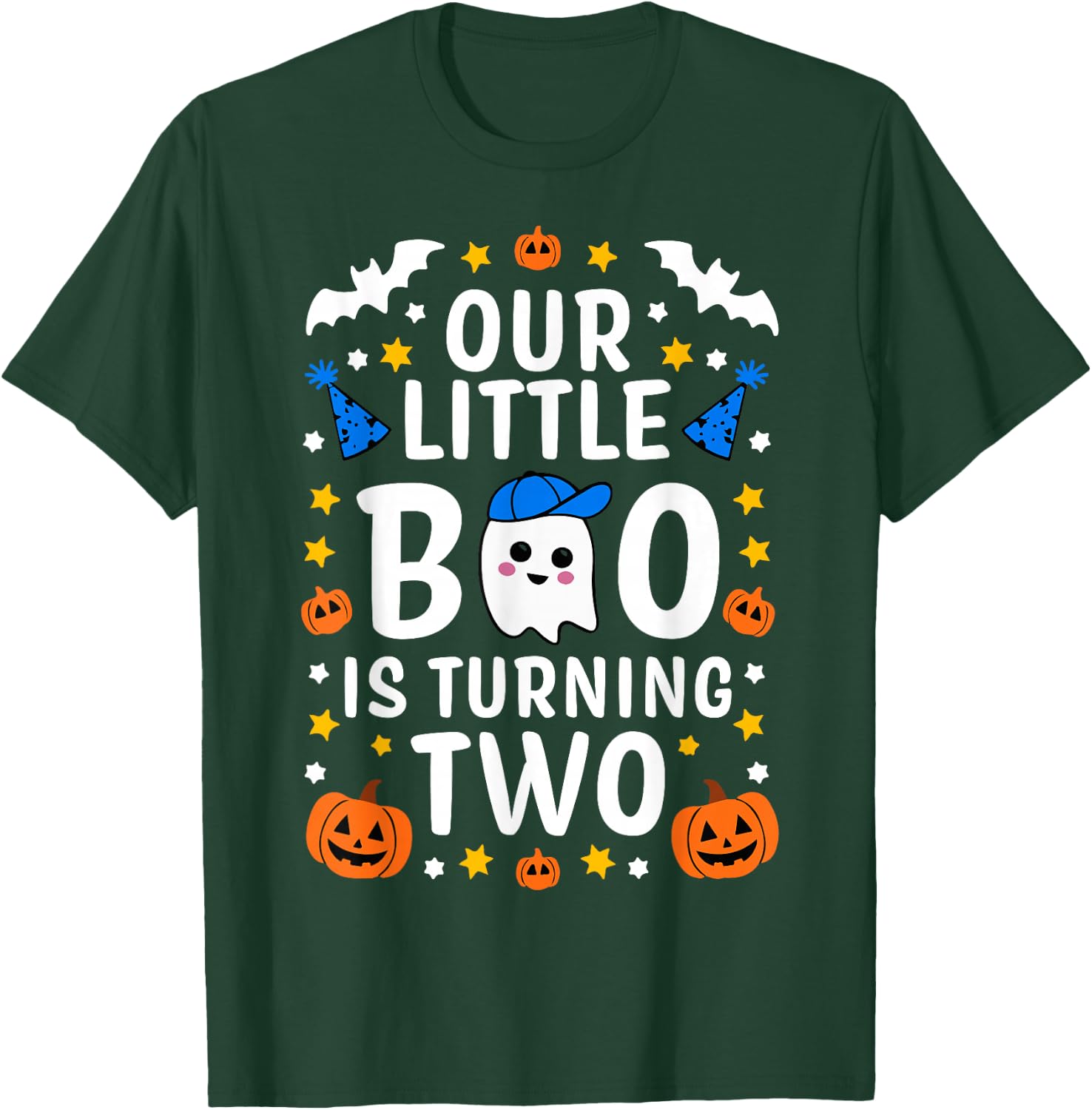 Our Little Boo Is Turning Two Yr 2nd Birthday Boy Halloween T-Shirt - T-Shirt | Forest