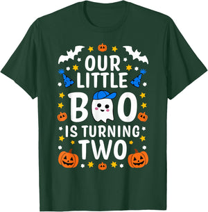 Our Little Boo Is Turning Two Yr 2nd Birthday Boy Halloween T-Shirt - T-Shirt | Forest