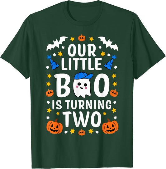 Our Little Boo Is Turning Two Yr 2nd Birthday Boy Halloween T-Shirt - T-Shirt | Forest