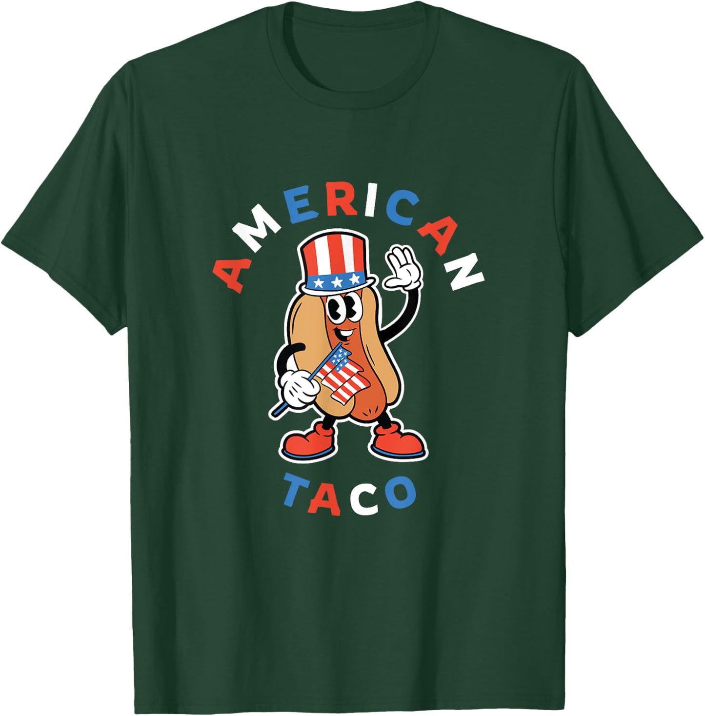 4th of July American Taco Patriotic Hot Dog Funny Graphic T-Shirt - T-Shirt | Forest