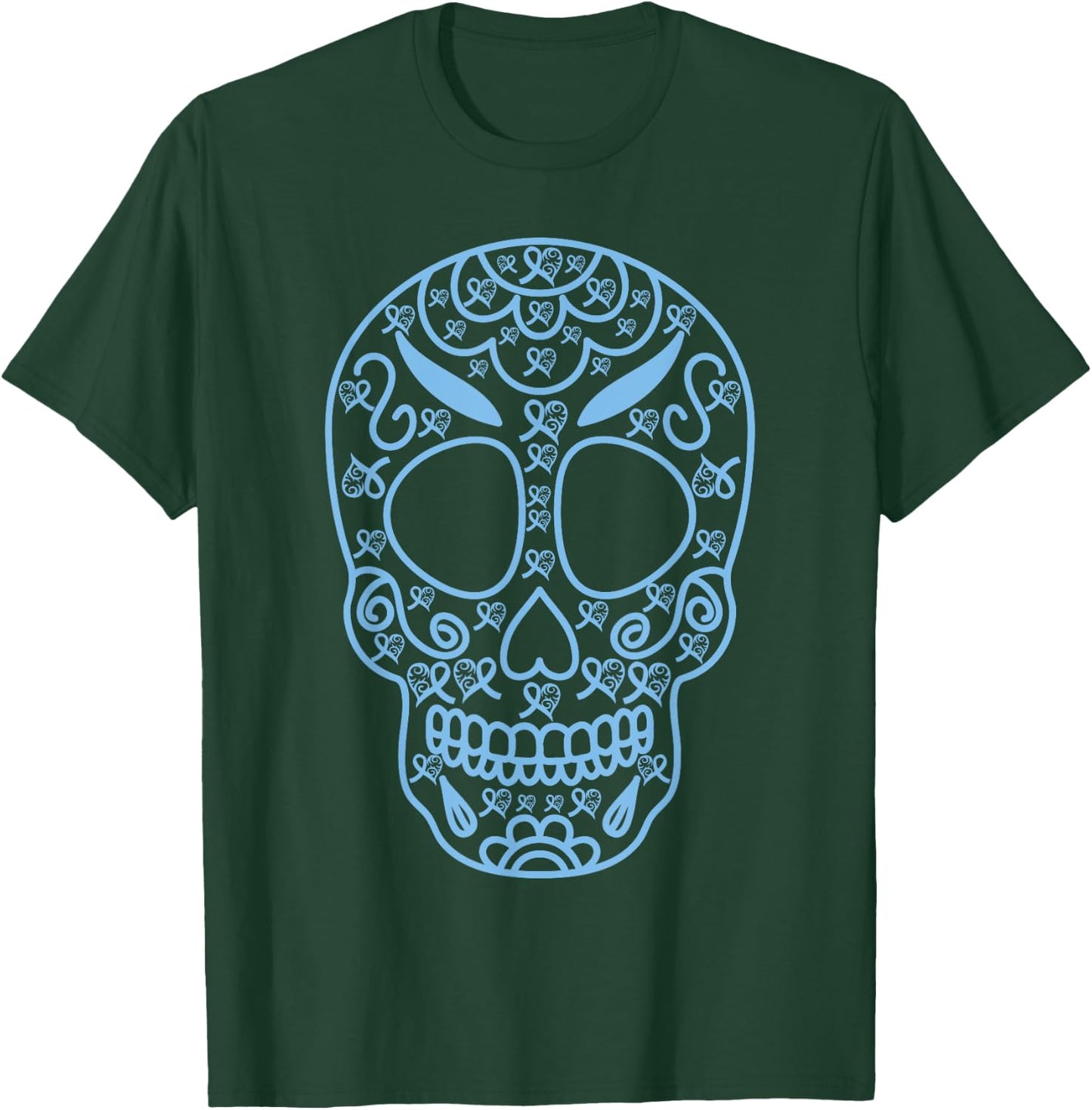 Sugar Skull Light Blue Ribbon Prostate cancer awareness supp T-Shirt - T-Shirt | Forest