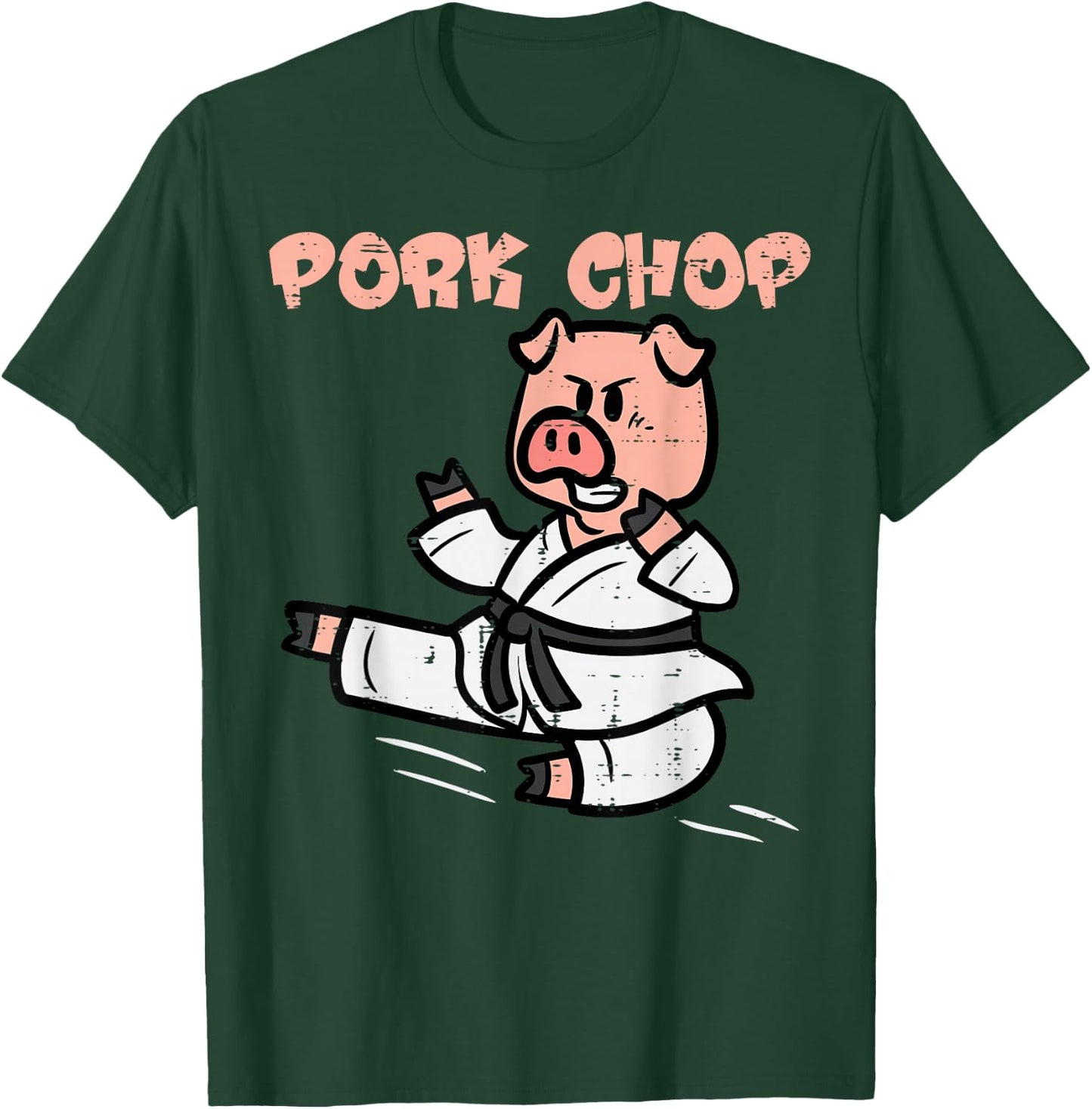 Pig Karate Pork Chop Funny Hog Swine Pun Men Boys Kids Women T-Shirt - T-Shirt | Forest