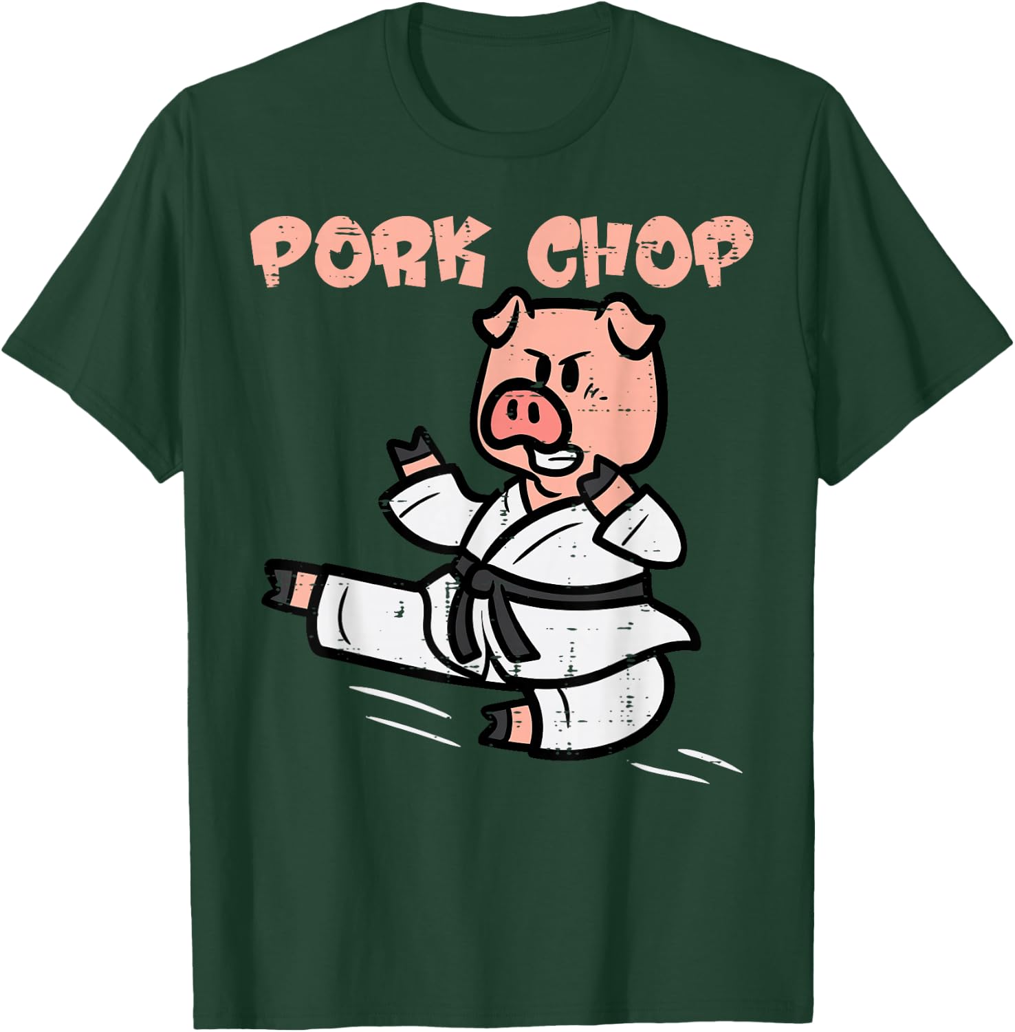 Pig Karate Pork Chop Funny Hog Swine Pun Men Boys Kids Women T-Shirt - T-Shirt | Forest