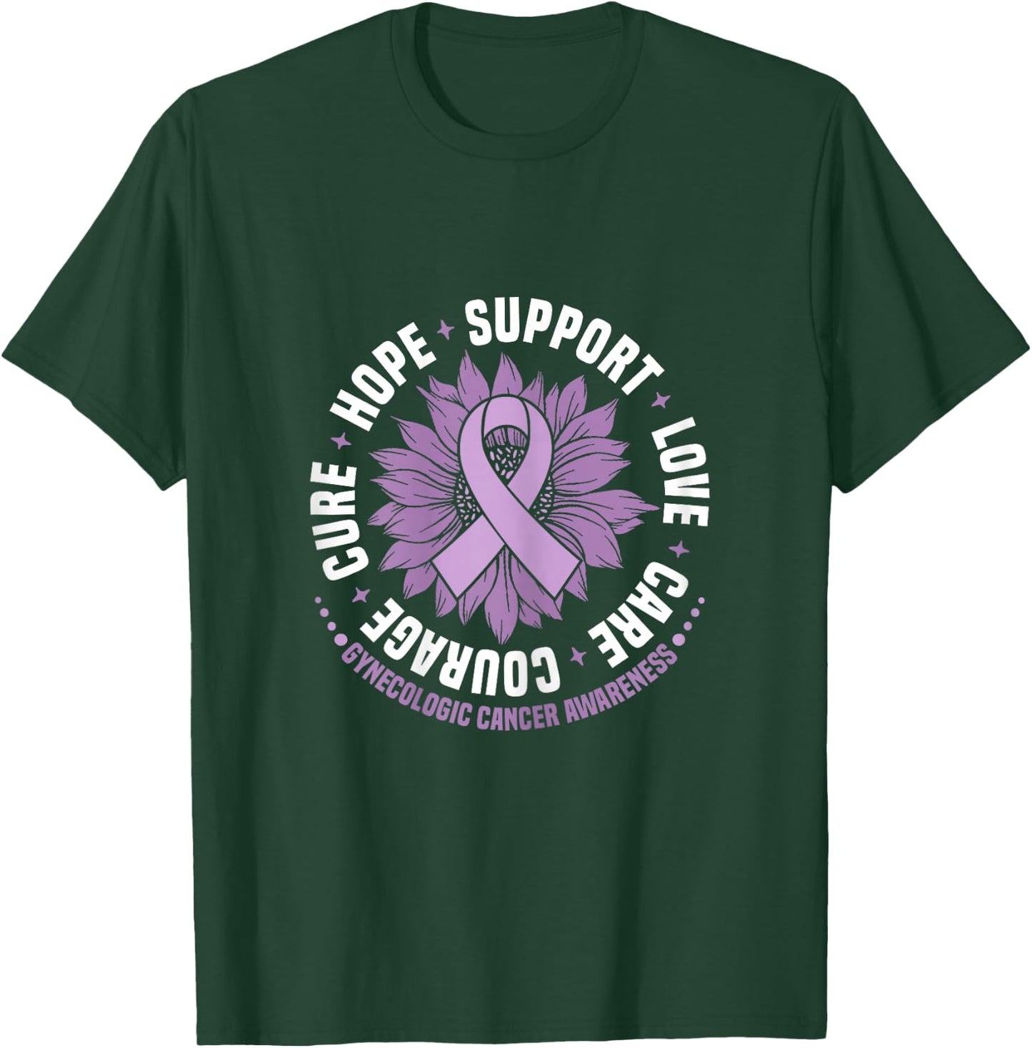 Gynecologic Cancer Awareness Hope Support Love Cure Courage T-Shirt - T-Shirt | Forest
