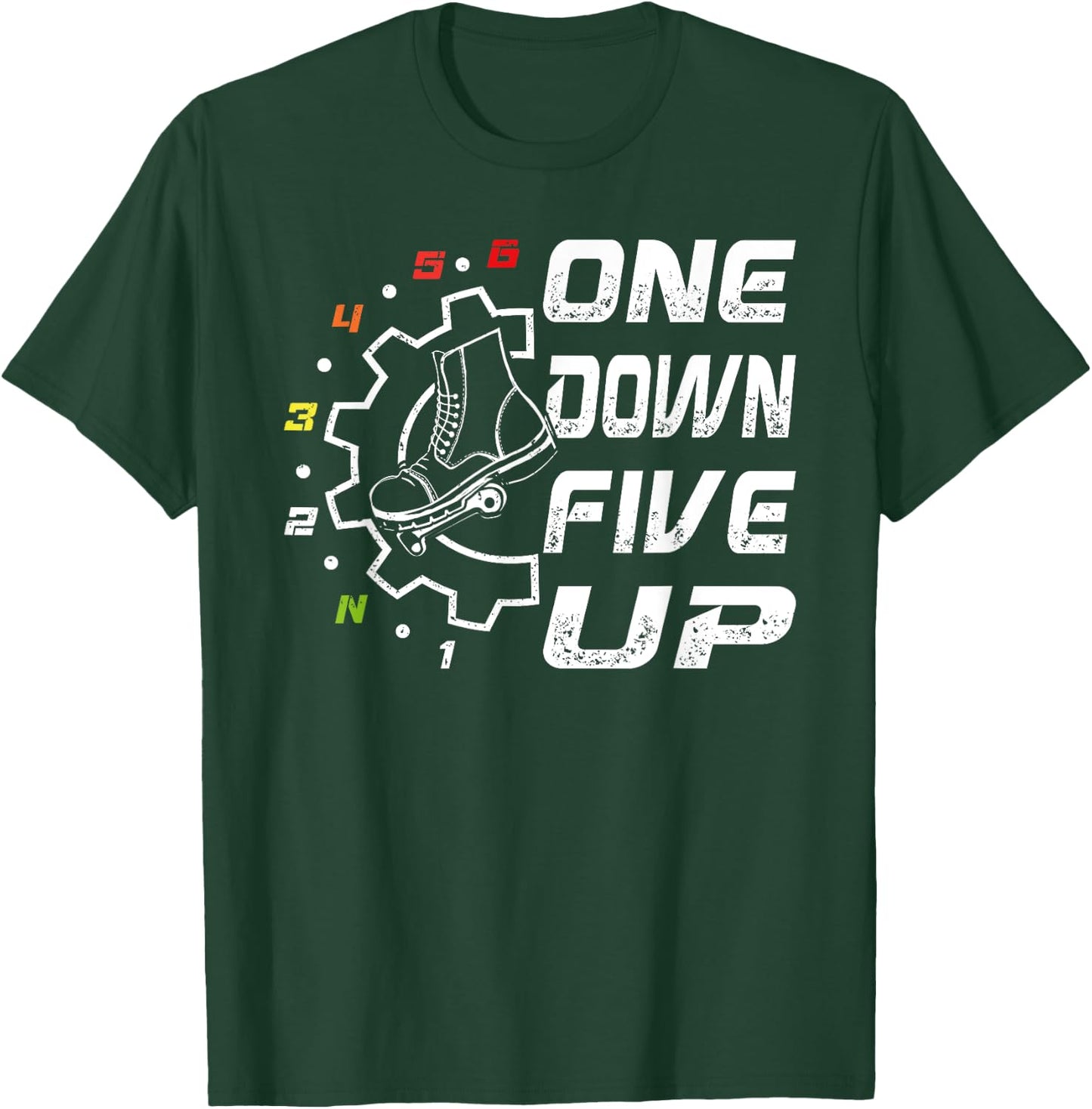 Cool 1 Down 5 up Motorcycle With Shift Pattern Graphic T-Shirt - T-Shirt | Forest