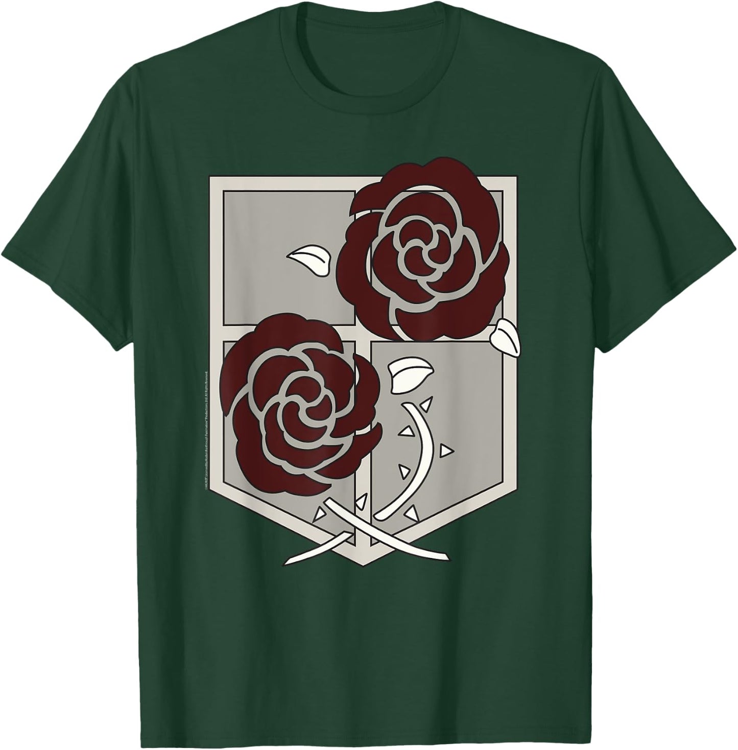 Attack on Titans Garrison Shield with Roses AOT Anime T-Shirt - T-Shirt | Forest