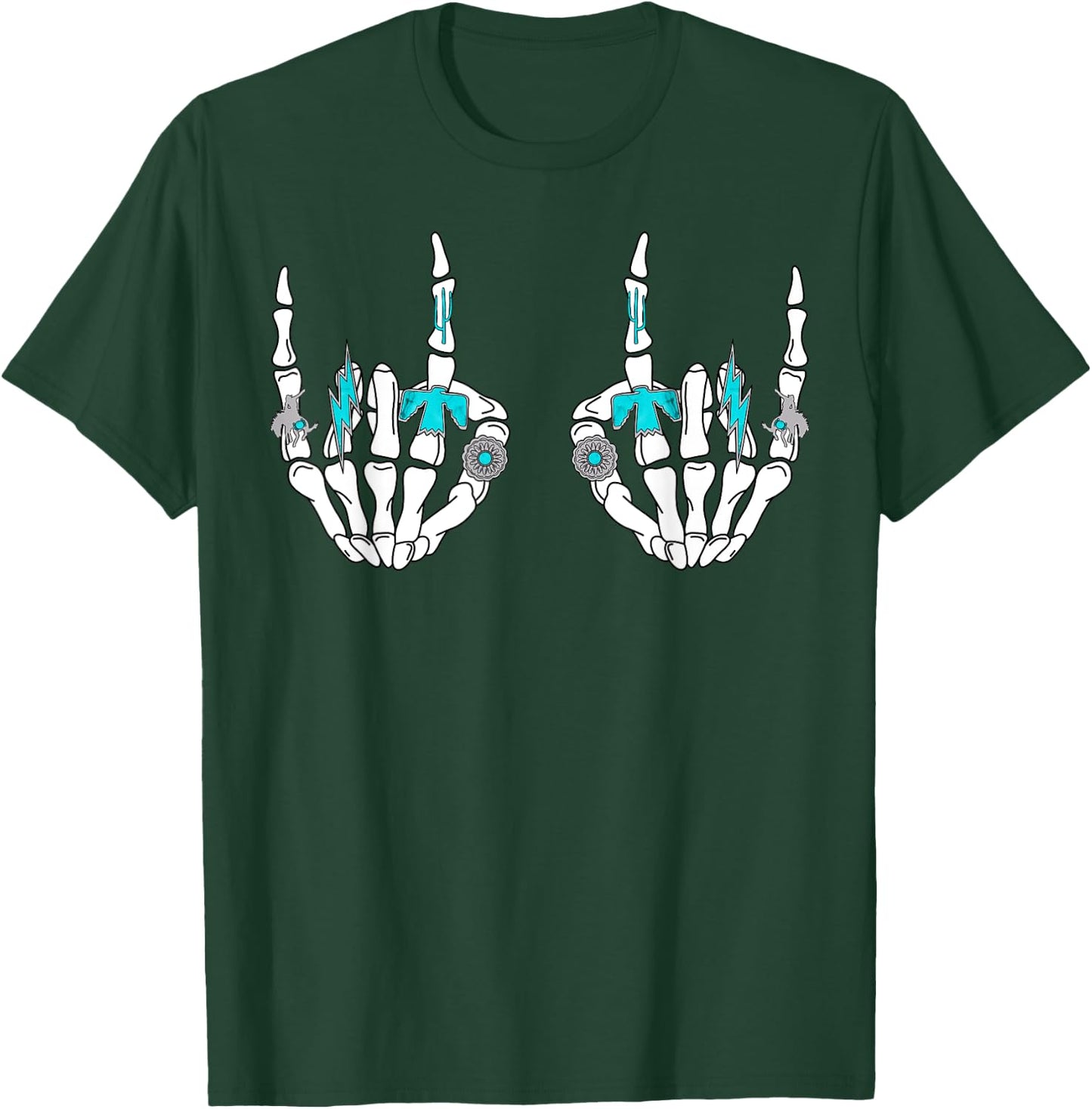 Western Rock On Skeleton Hands Rock And Roll Cowgirl Cowboy T-Shirt - T-Shirt | Forest