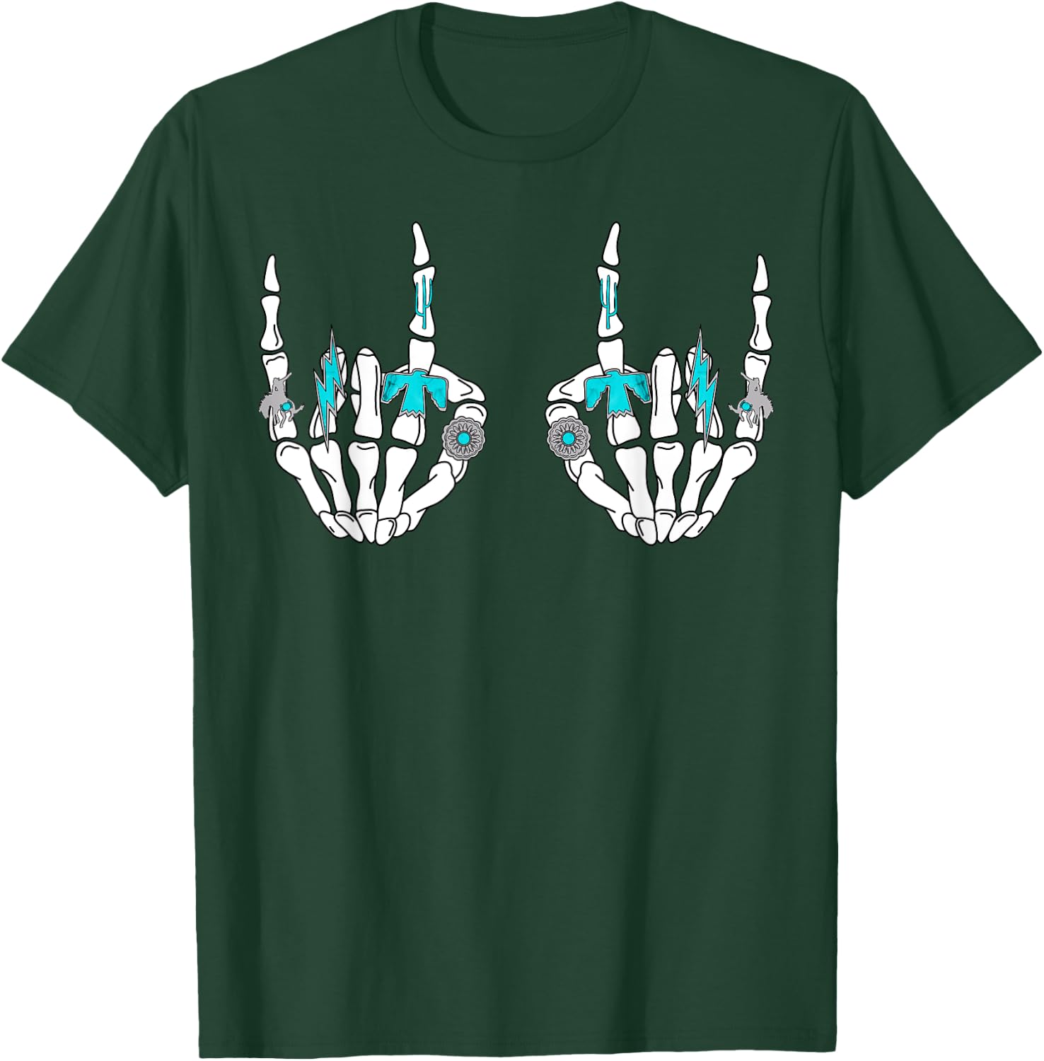 Western Rock On Skeleton Hands Rock And Roll Cowgirl Cowboy T-Shirt - T-Shirt | Forest