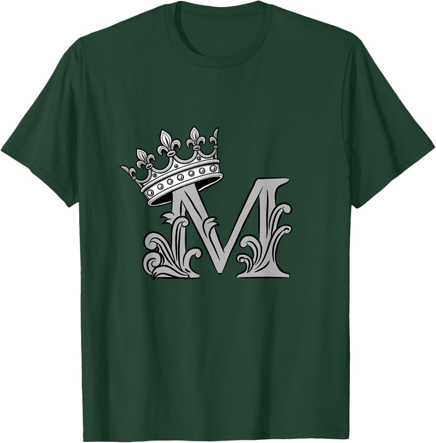 Grey Color Letter M Initial + Crown Grey Graphic T-Shirt - T-Shirt | Forest