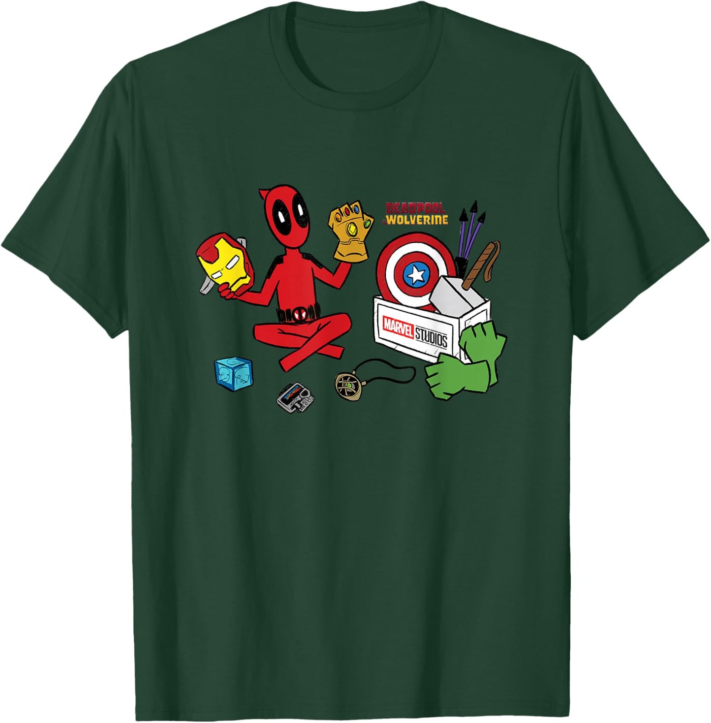 Marvel Deadpool & Wolverine Avengers Tool Box Sketch Icons T-Shirt - T-Shirt | Forest
