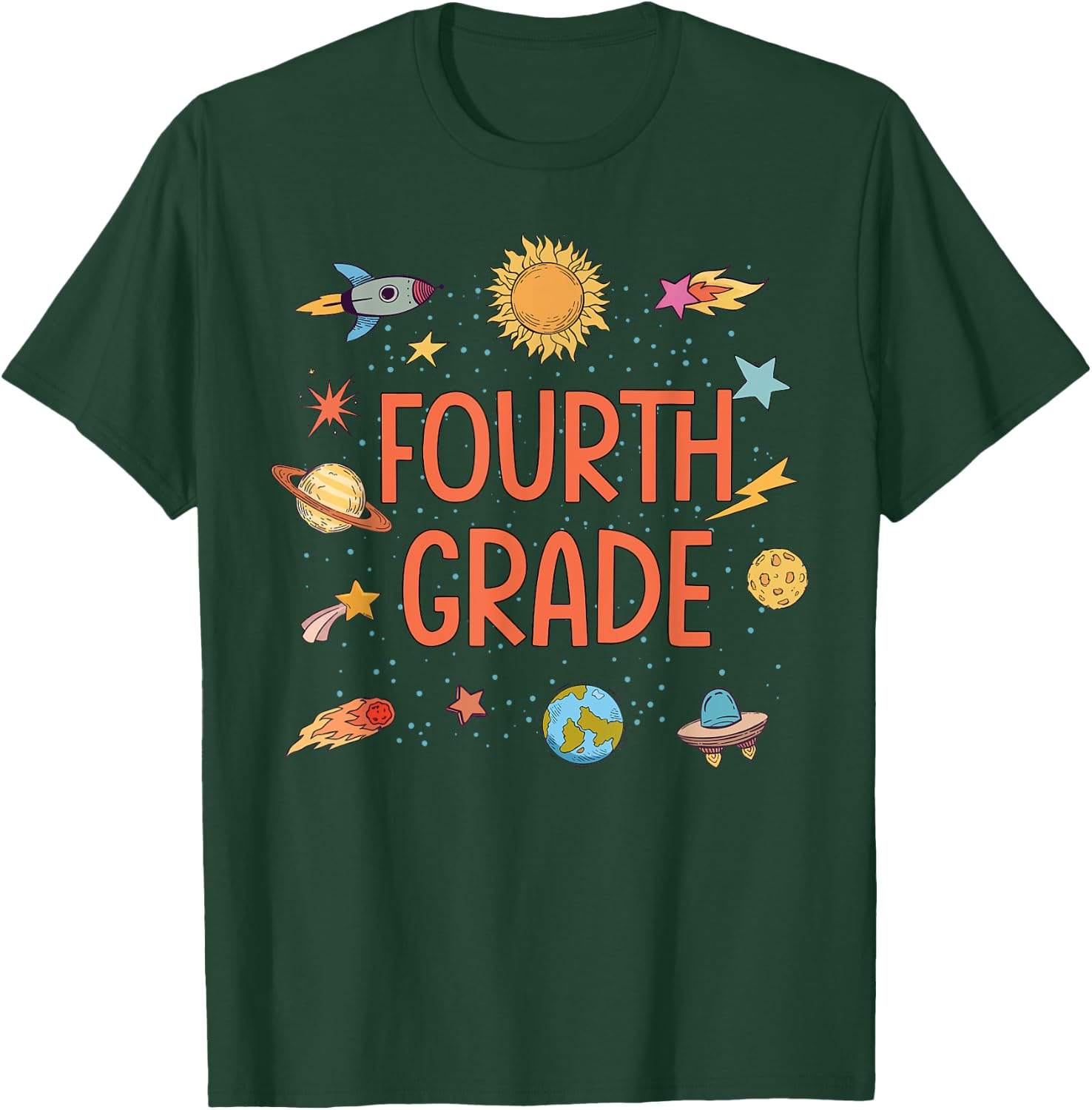 Fourth Grade Rocket Blast Off Outer Space Teacher T-Shirt - T-Shirt | Forest