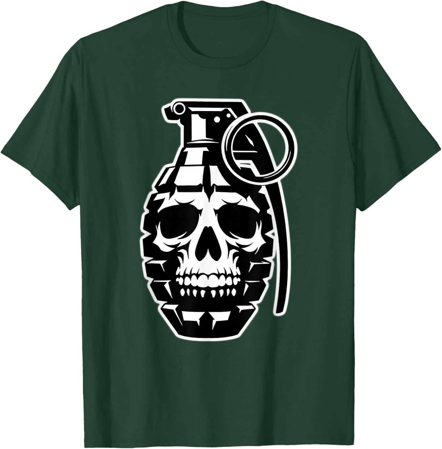 Grenade Skull Blackwork T-Shirt - T-Shirt | Forest