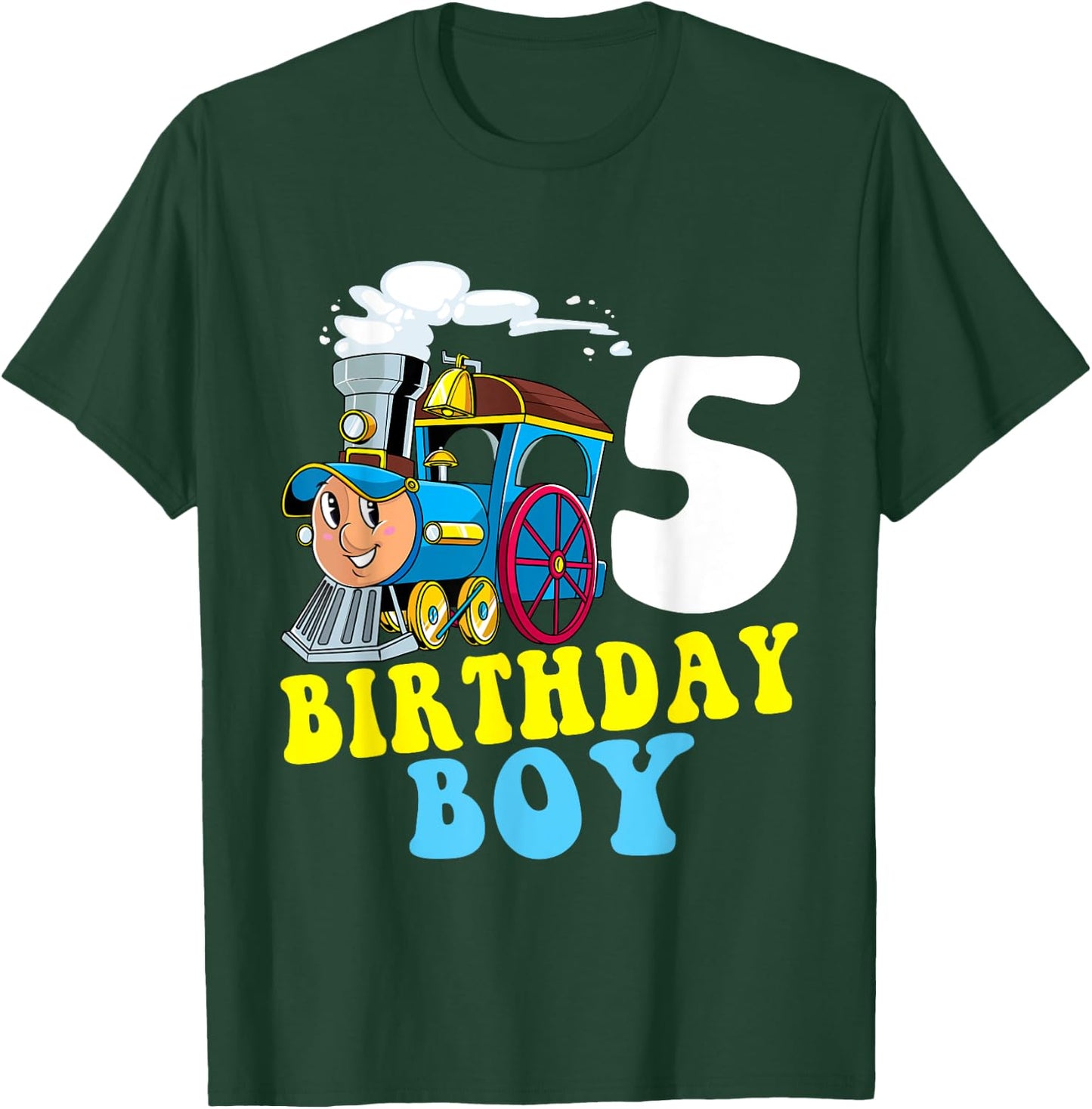 5th Birthday Boy Train Lovers Five Years Old Kids Toddlers T-Shirt - T-Shirt | Forest