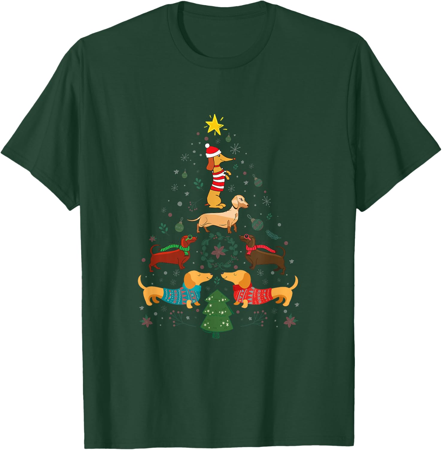 Funny Dachshund Christmas Tree Ornament Decor Gift T-Shirt - T-Shirt | Forest
