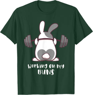 Working On My Buns Bunny Workout Gym Pun Gift Cute T Shirt T-Shirt - T-Shirt | Forest