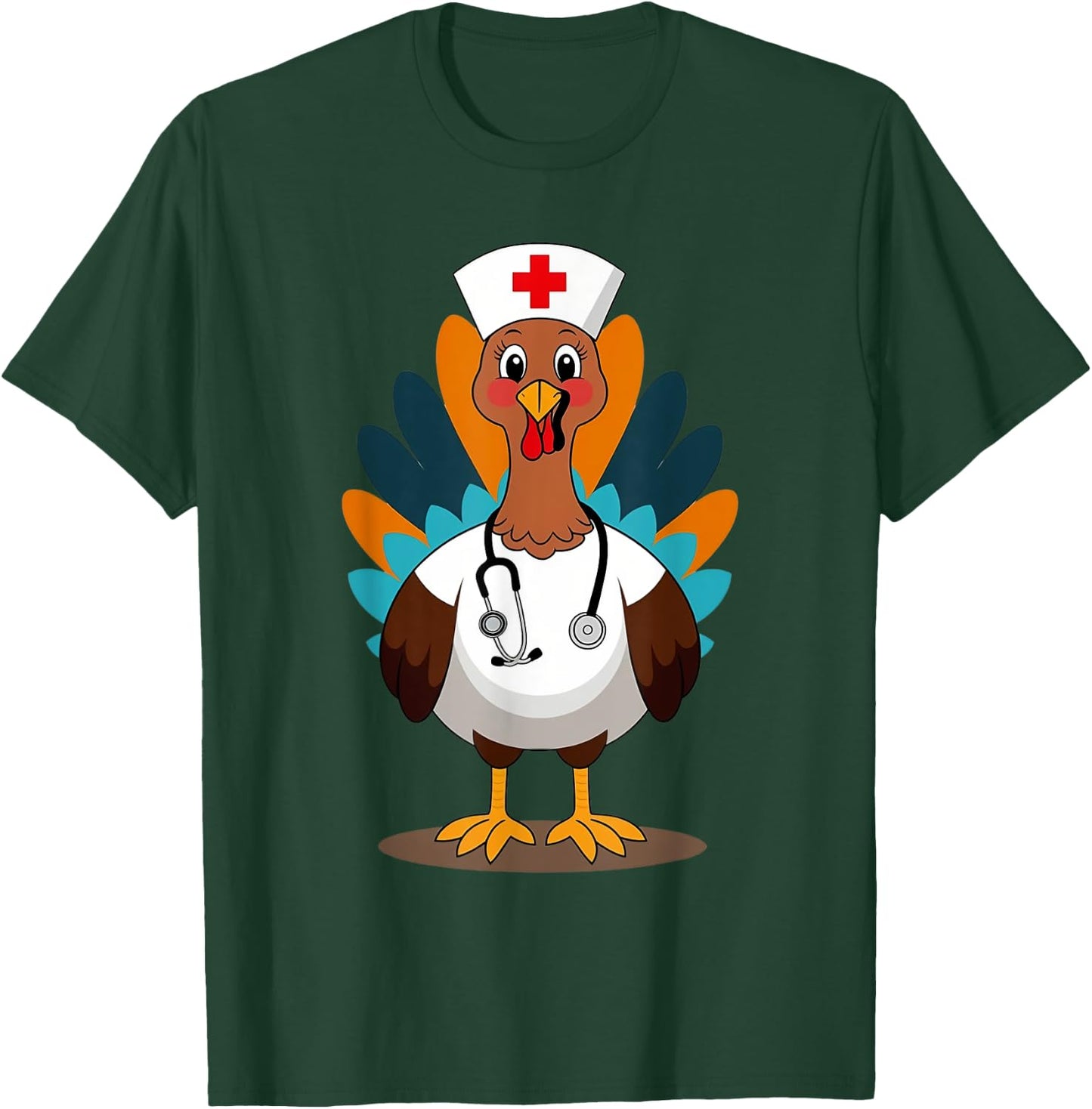 Thanksgiving Scrub Tops Women Turkey Nurse Holiday Nursing T-Shirt - T-Shirt | Forest