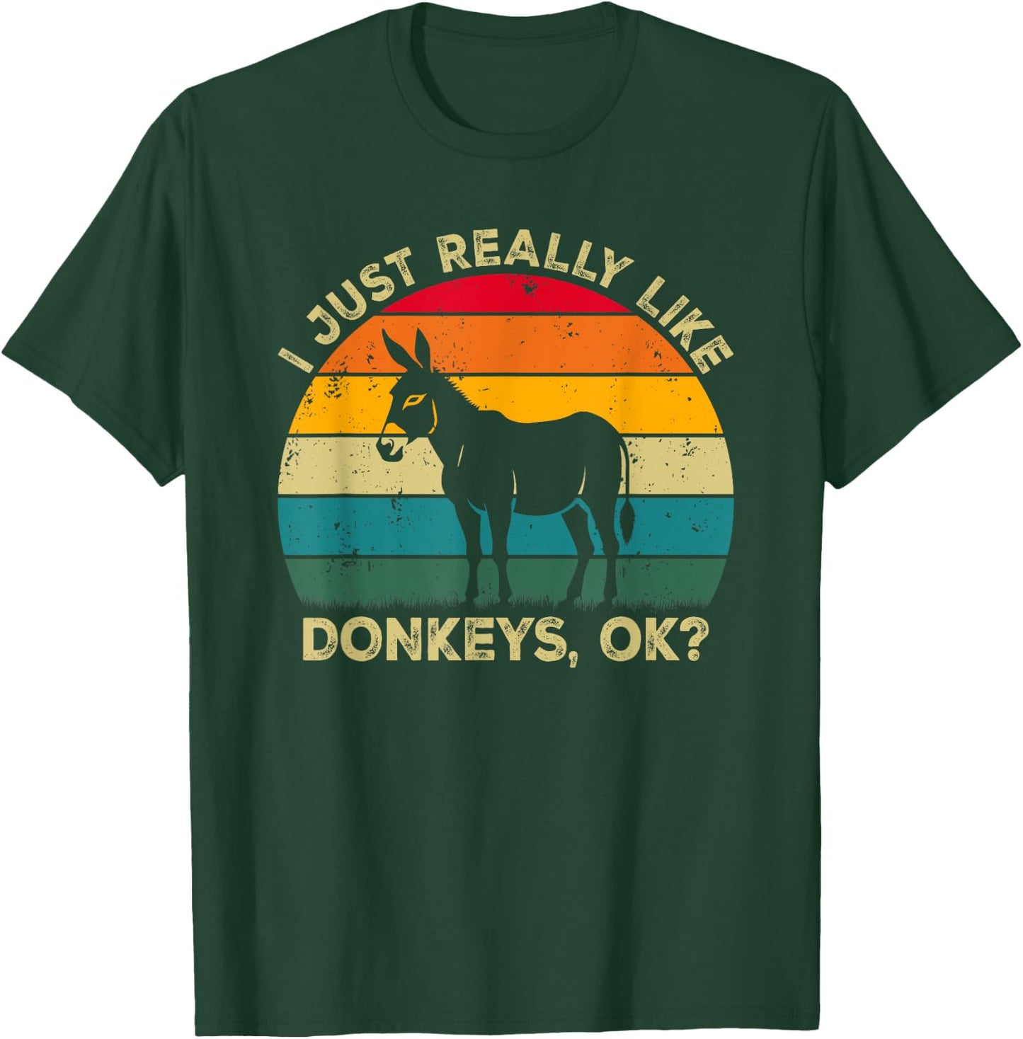 I Just Really Like Donkeys, OK? Funny Donkey Retro T-Shirt - T-Shirt | Forest