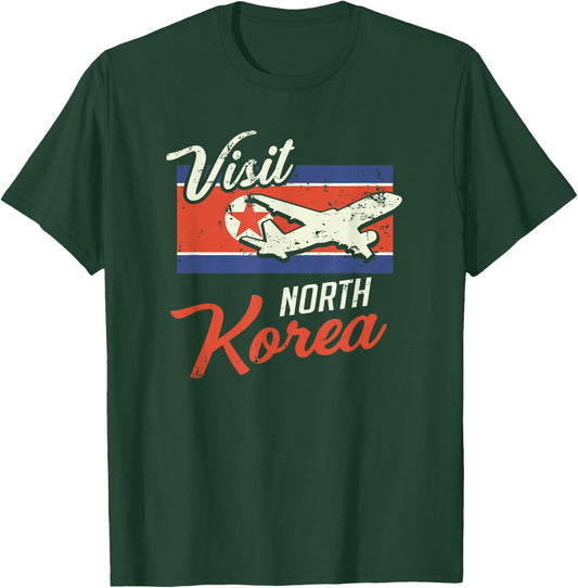 Visit North Korea Retro Flag Pyongyang Kim Jong Gift T-Shirt - T-Shirt | Forest