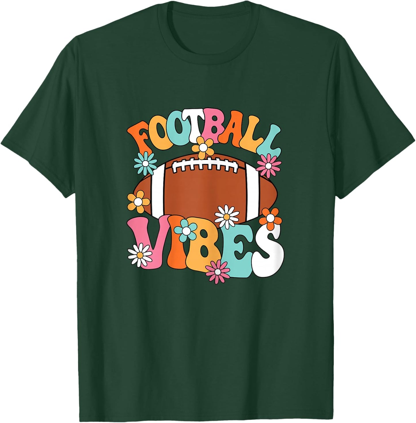 Football Vibes American Football Player Groovy Women Girls T-Shirt - T-Shirt | Forest