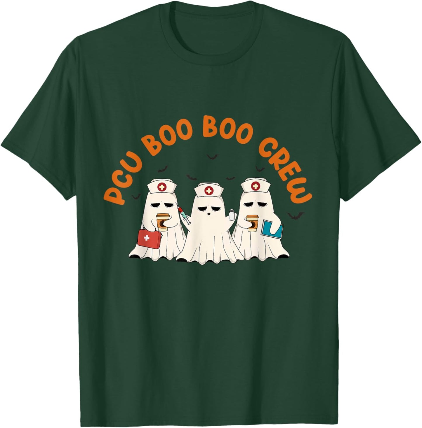 PCU Boo Boo Crew Nurse Retro Funny Ghost Halloween Scrub T-Shirt - T-Shirt | Forest