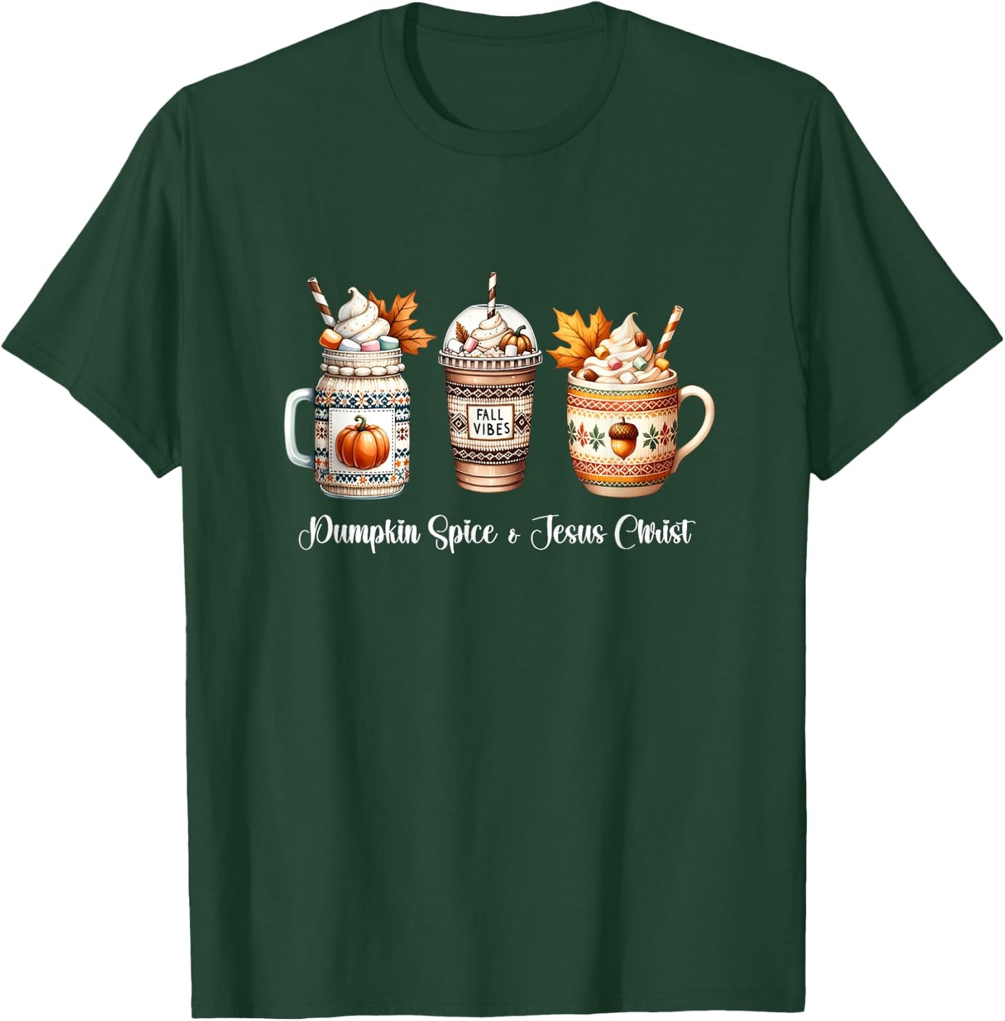 Pumpkin Spice and Jesus Christ Women Christan Fall Coffee T-Shirt - T-Shirt | Forest
