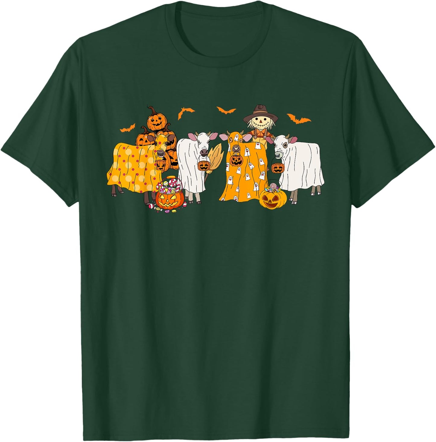 Cow Dressed As Ghost Farm Animal Spooky Season Halloween T-Shirt - T-Shirt | Forest