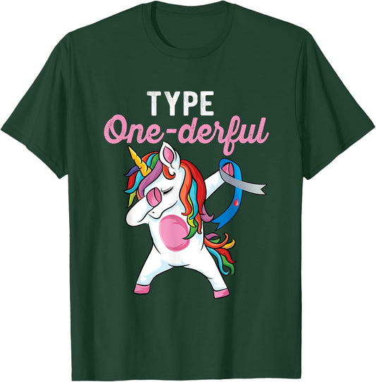 Type Onederful Dabbing unicorn Type 1 Diabetes Awareness T-Shirt - T-Shirt | Forest