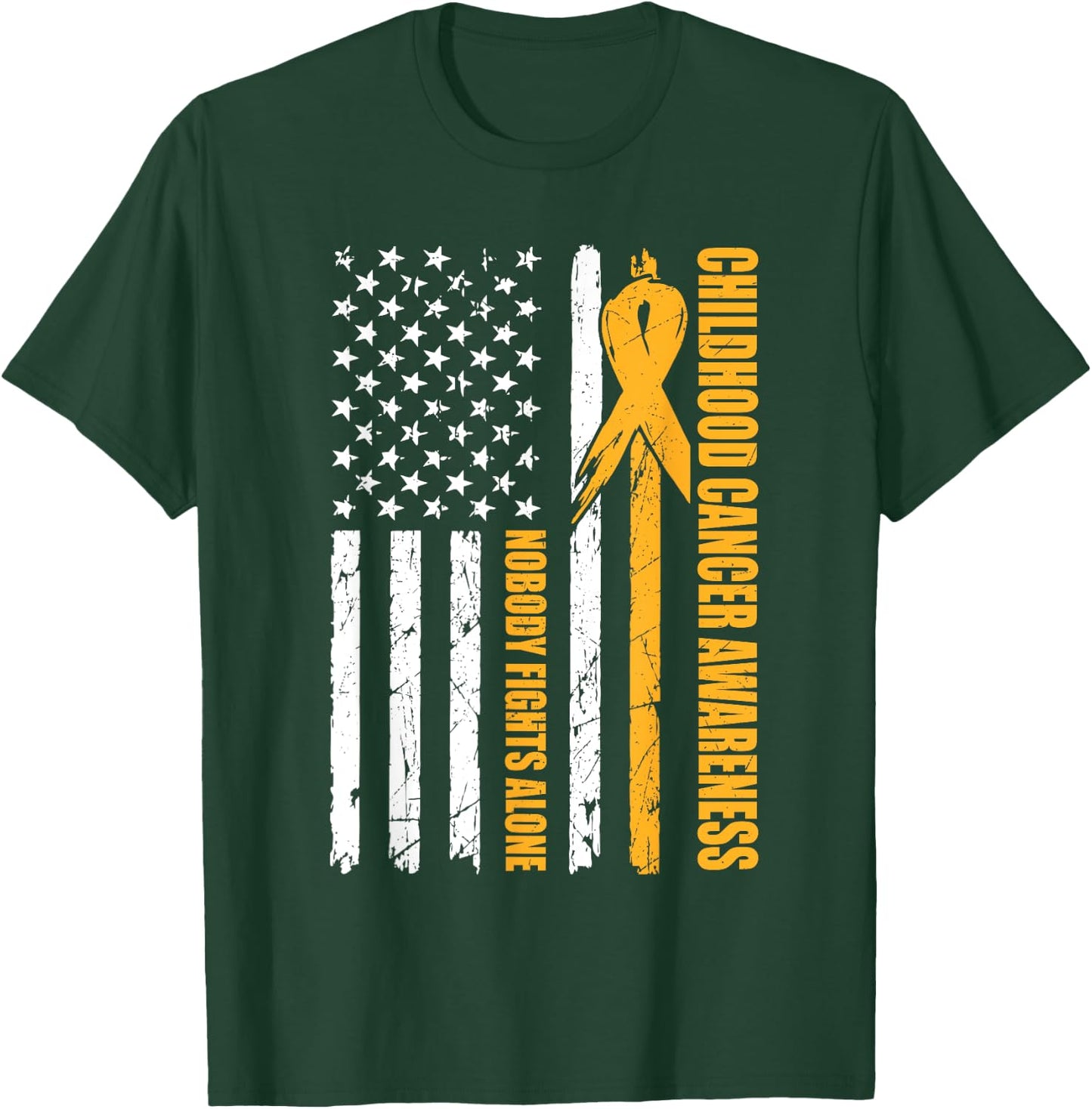 Childhood Cancer Awareness USA Flag Gold Ribbon Dad T-Shirt - T-Shirt | Forest