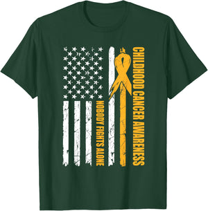 Childhood Cancer Awareness USA Flag Gold Ribbon Dad T-Shirt - T-Shirt | Forest