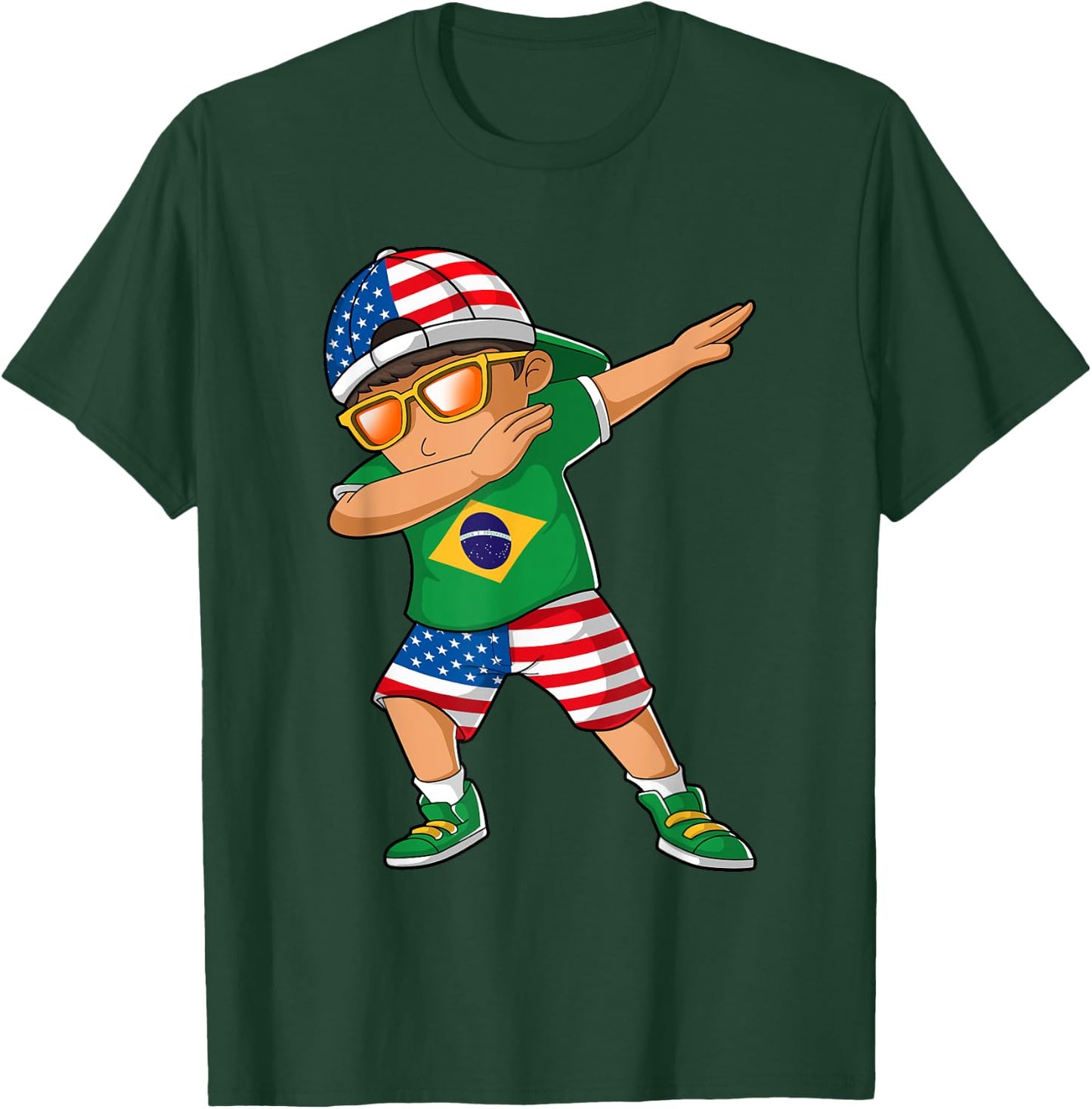 Half American Half Brazilian Boy Kid Brazil Flag Patriotic T-Shirt - T-Shirt | Forest