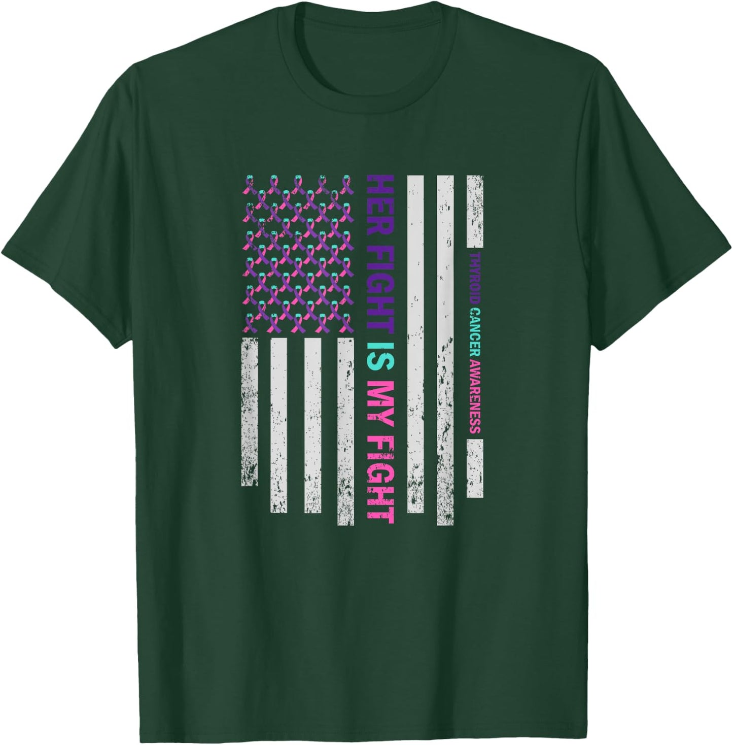 American Flag Thyroid Cancer Awareness T-Shirt - T-Shirt | Forest