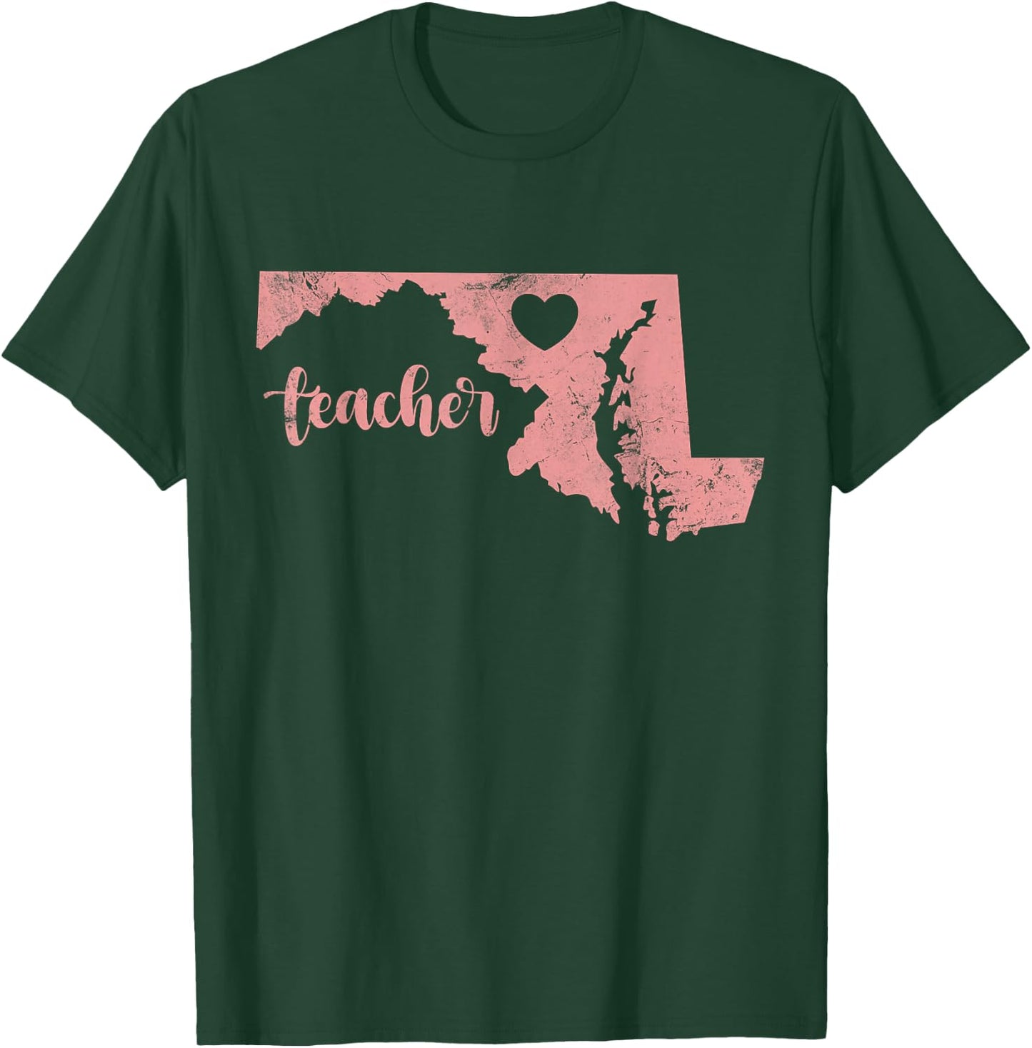 Teacher Maryland Map Support Public Education Distressed Men Women Kids T-Shirt - T-Shirt | Forest
