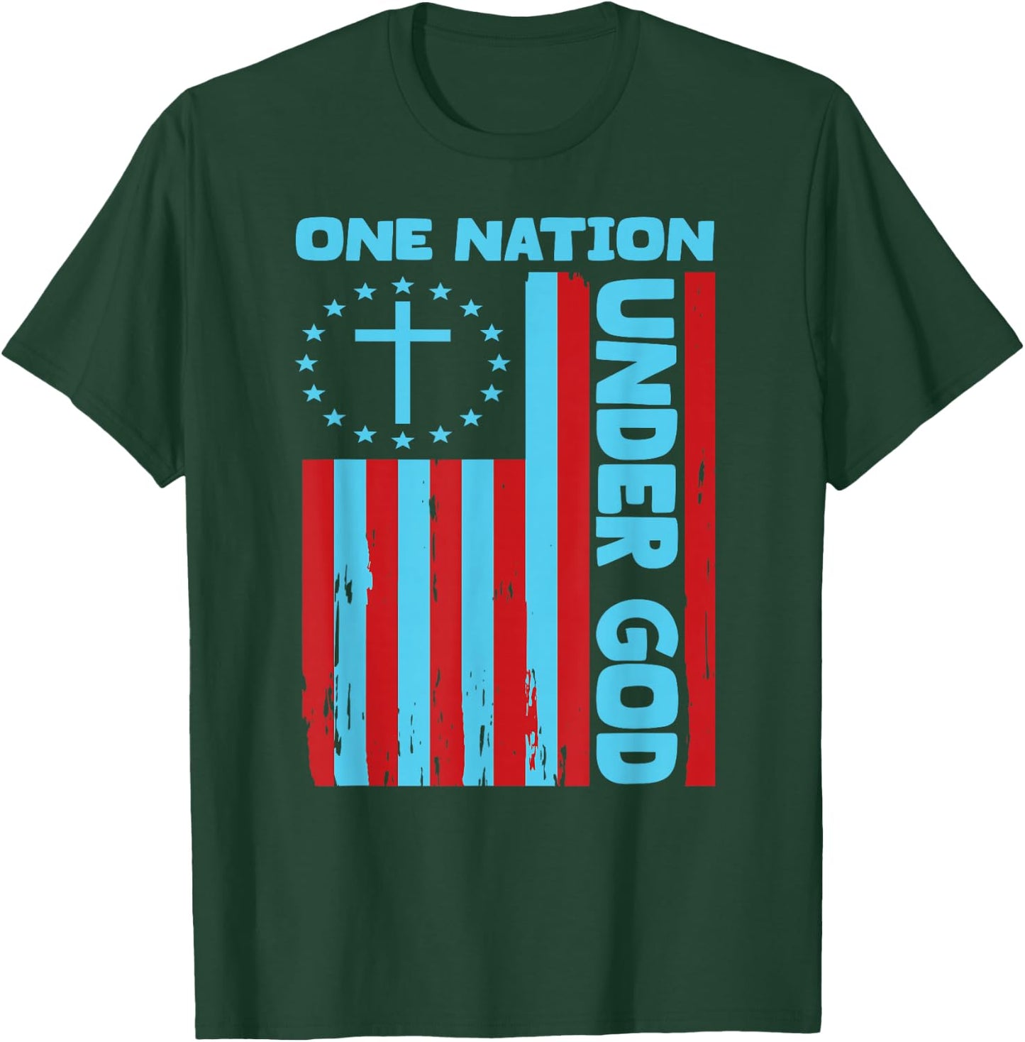 4th Of July Patriotic Christian Flag One Nation Under God T-Shirt - T-Shirt | Forest